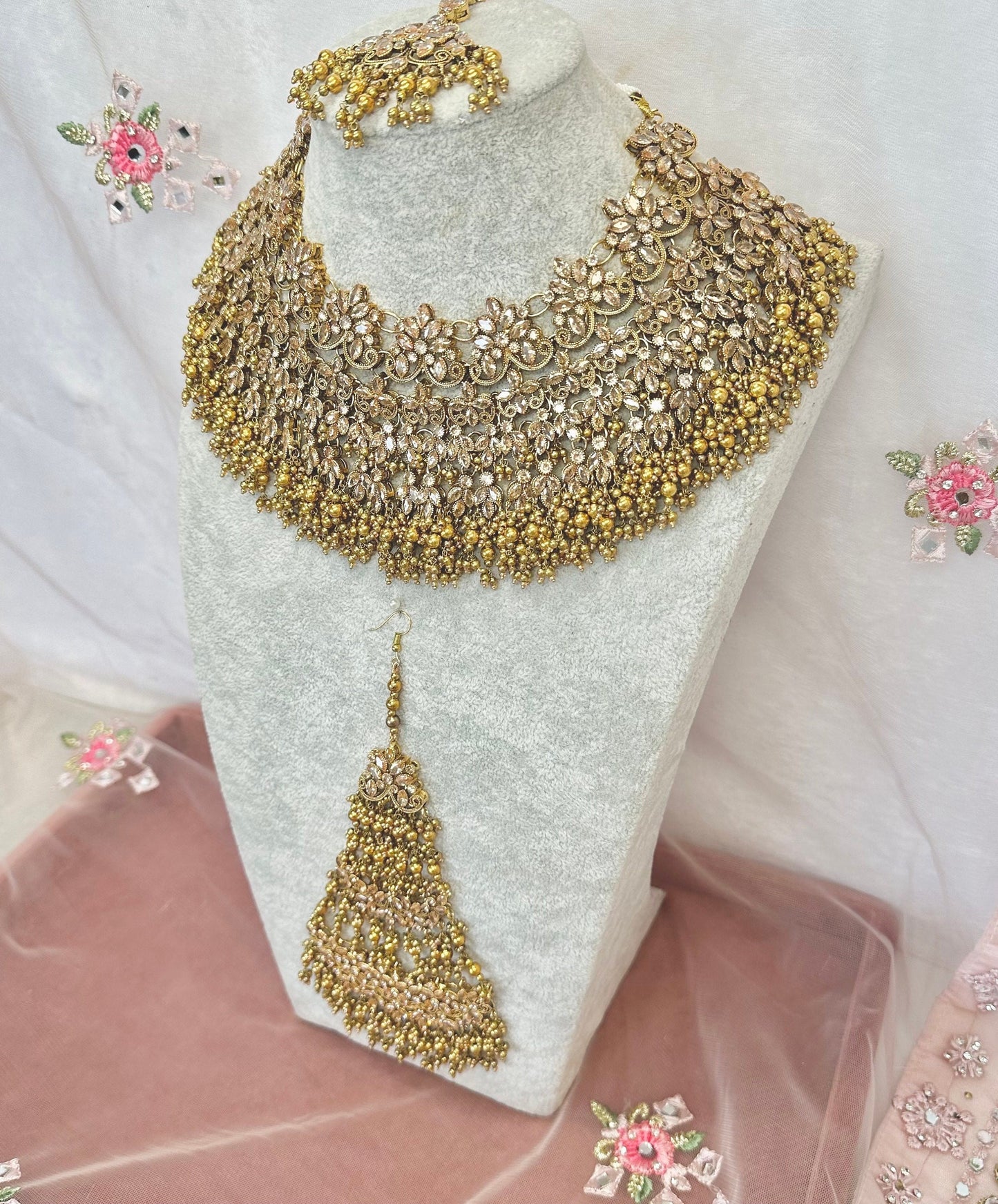 Champagne Bridal Necklace Set - Gold Ball/ Unique Style/ Indian/ Pakistani/Fashion Jewellery/ Gift for Women