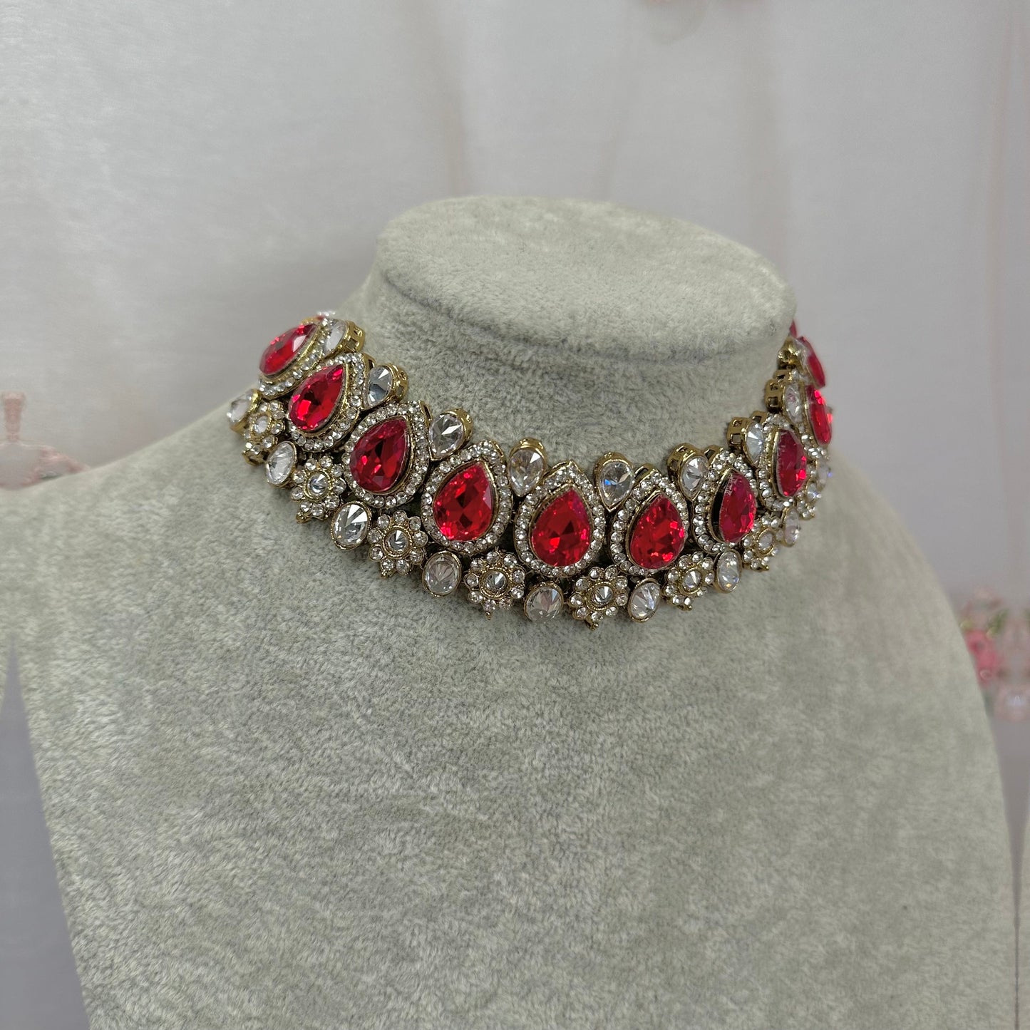 Red and Silver Choker - Clear/ Unique Style/ Indian/ Pakistani/Fashion Jewellery/ Gift for Women