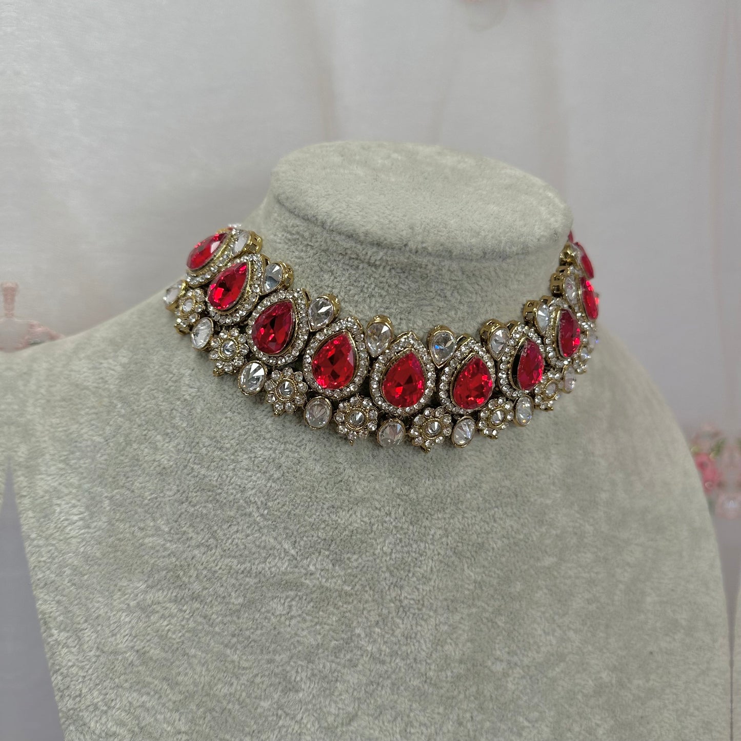 Red and Silver Choker - Clear/ Unique Style/ Indian/ Pakistani/Fashion Jewellery/ Gift for Women