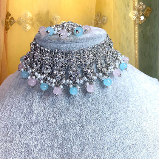 Silver choker set - pastels