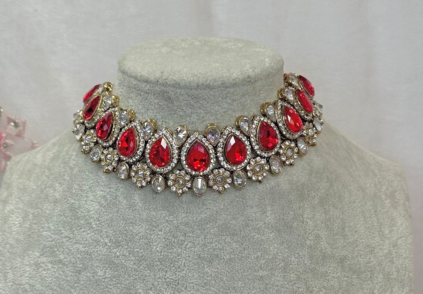 Red and Silver Choker - Clear/ Unique Style/ Indian/ Pakistani/Fashion Jewellery/ Gift for Women
