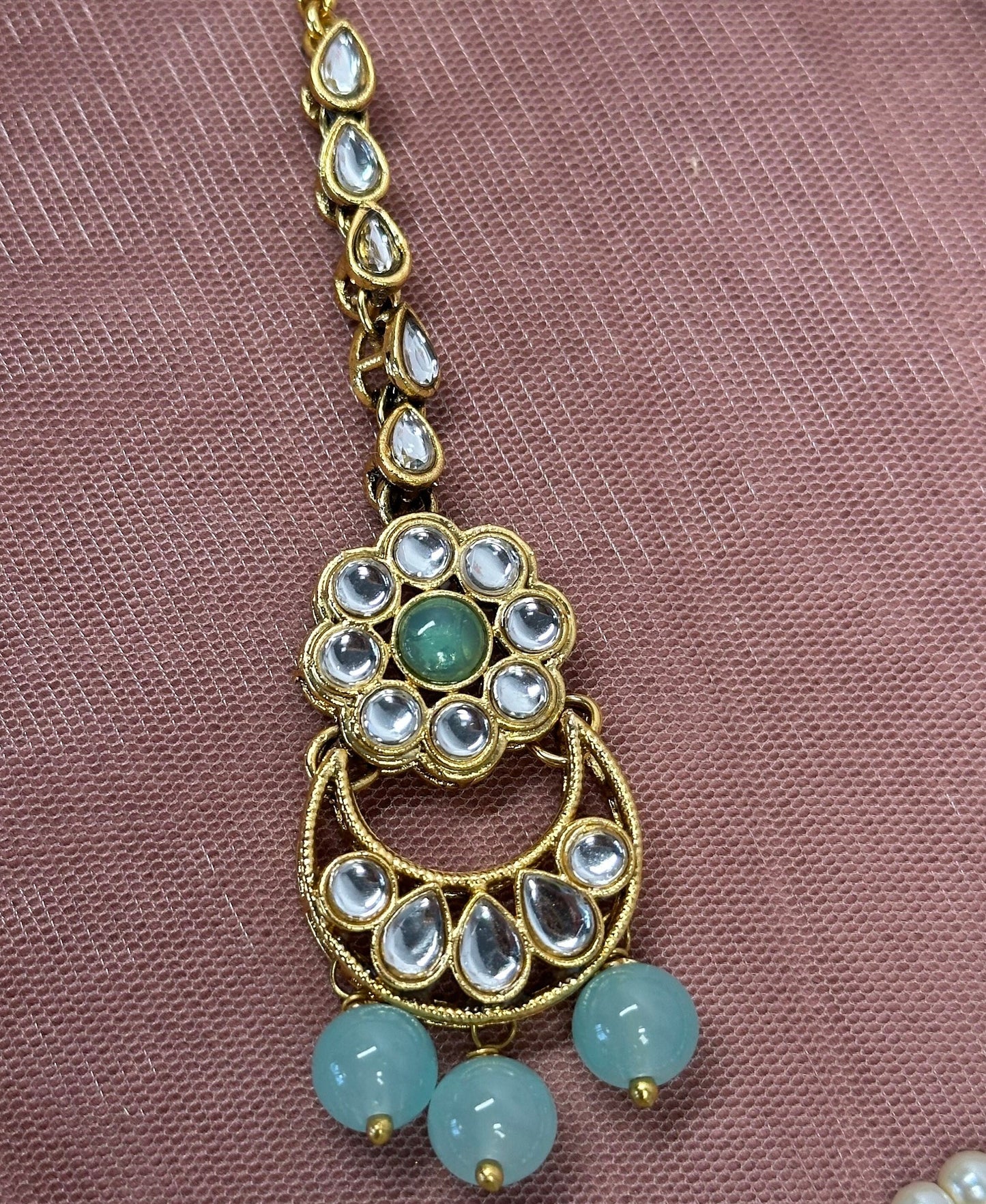 Light Blue Necklace with Tikka