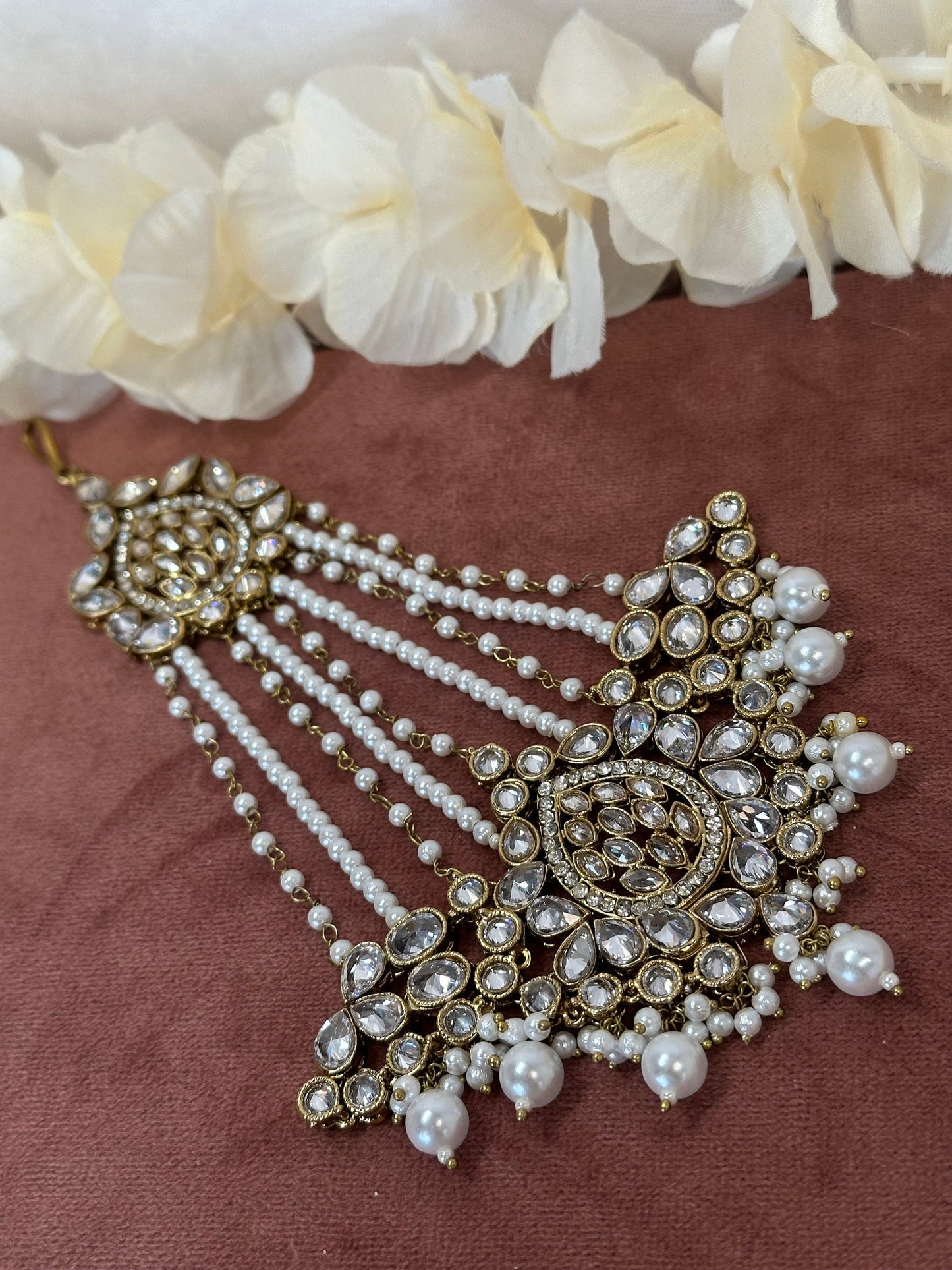 Antique Gold Jhumar - White