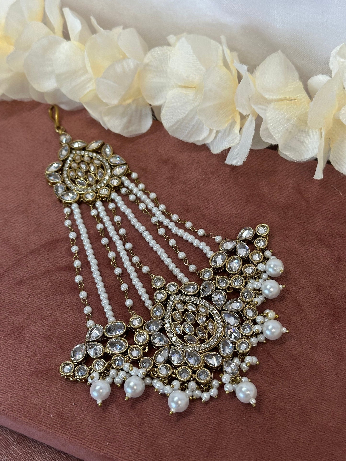 Antique Gold Jhumar - White