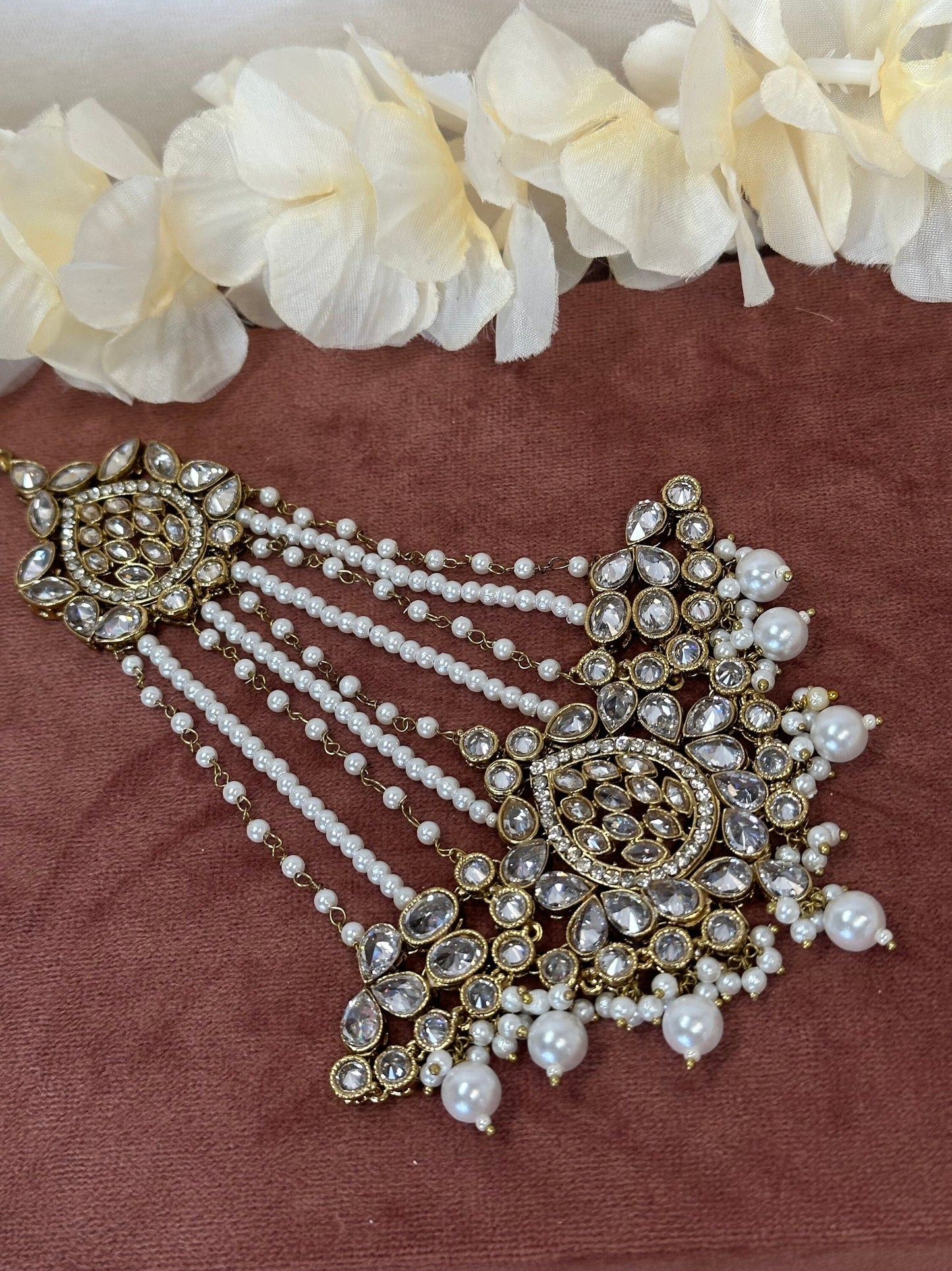 Antique Gold Jhumar - White