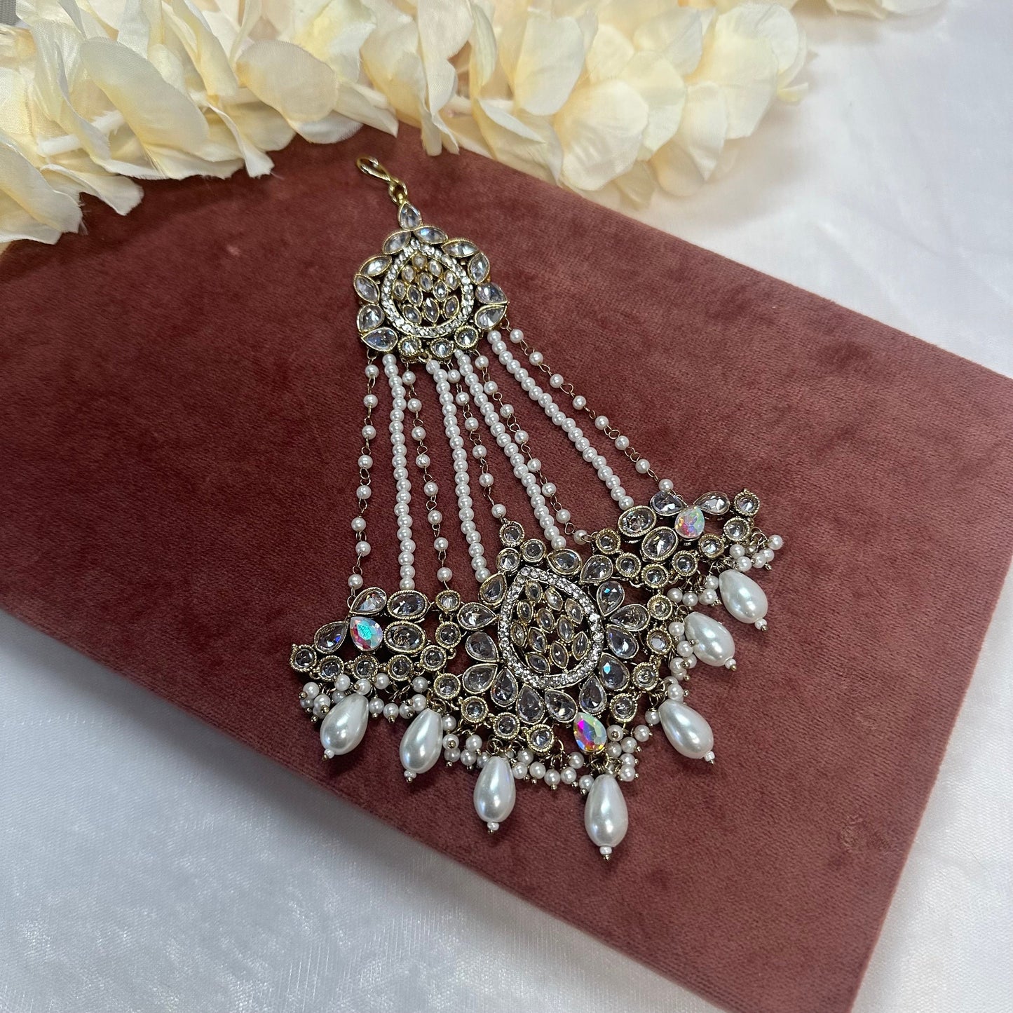Antique Gold Jhumar -Irredescent/ Clear stones