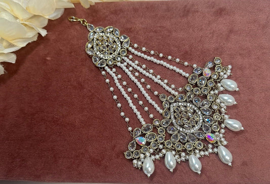 Antique Gold Jhumar -Irredescent/ Clear stones