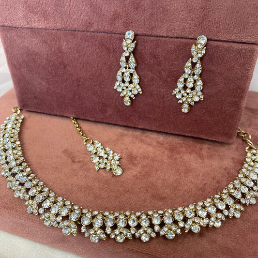 Stunning Necklace Set - Antique Gold and Silver/ Clear/ Reception/ Wedding/ Civil/Simple Set