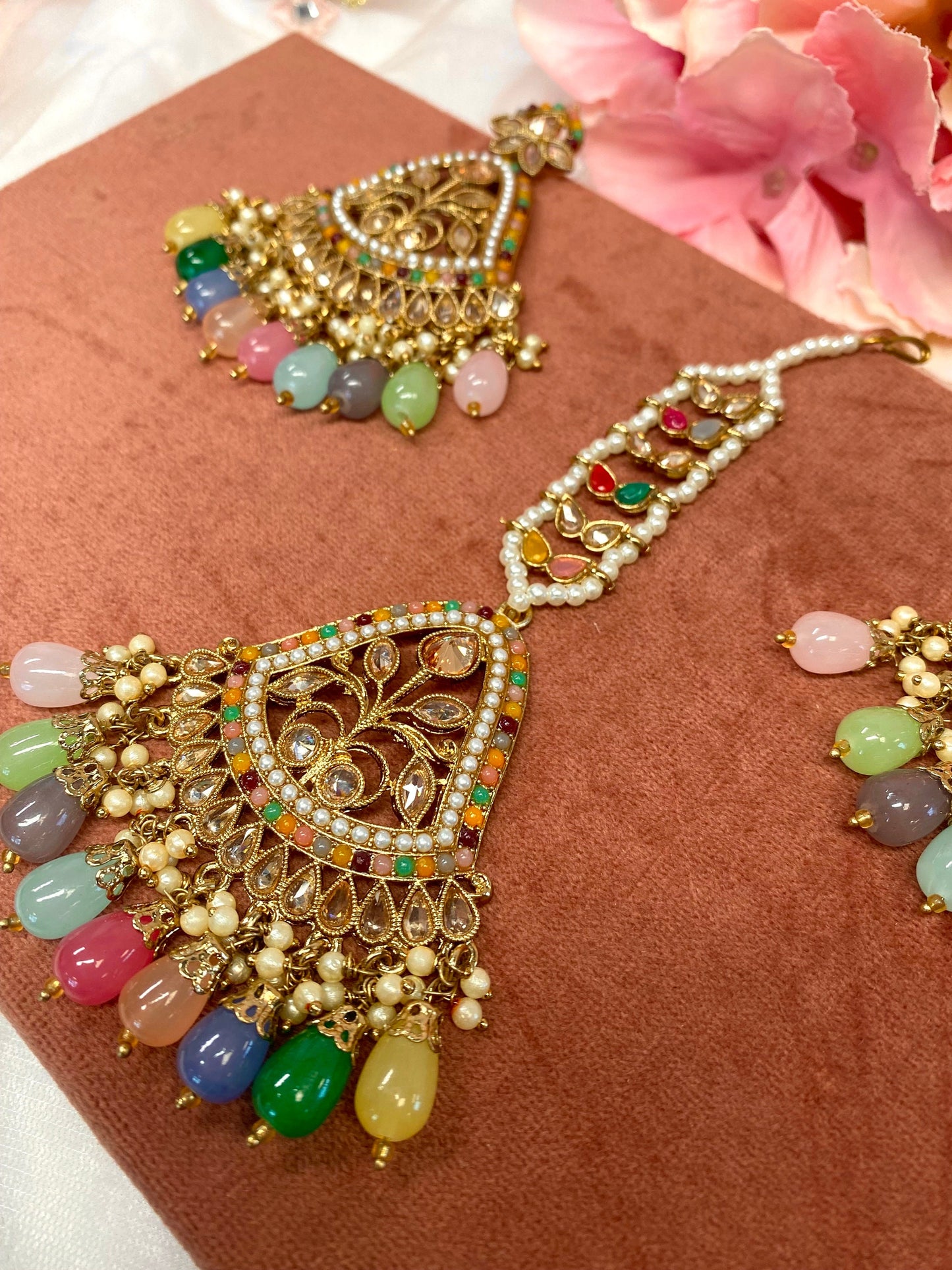 Large Earring and Tikka Set- Multicolour/Flat Earring Indian/ Pakistani Style
