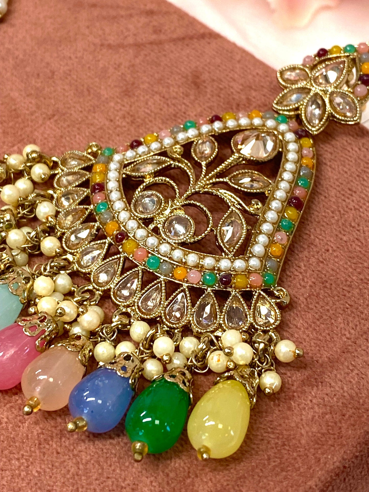 Large Earring and Tikka Set- Multicolour/Flat Earring Indian/ Pakistani Style