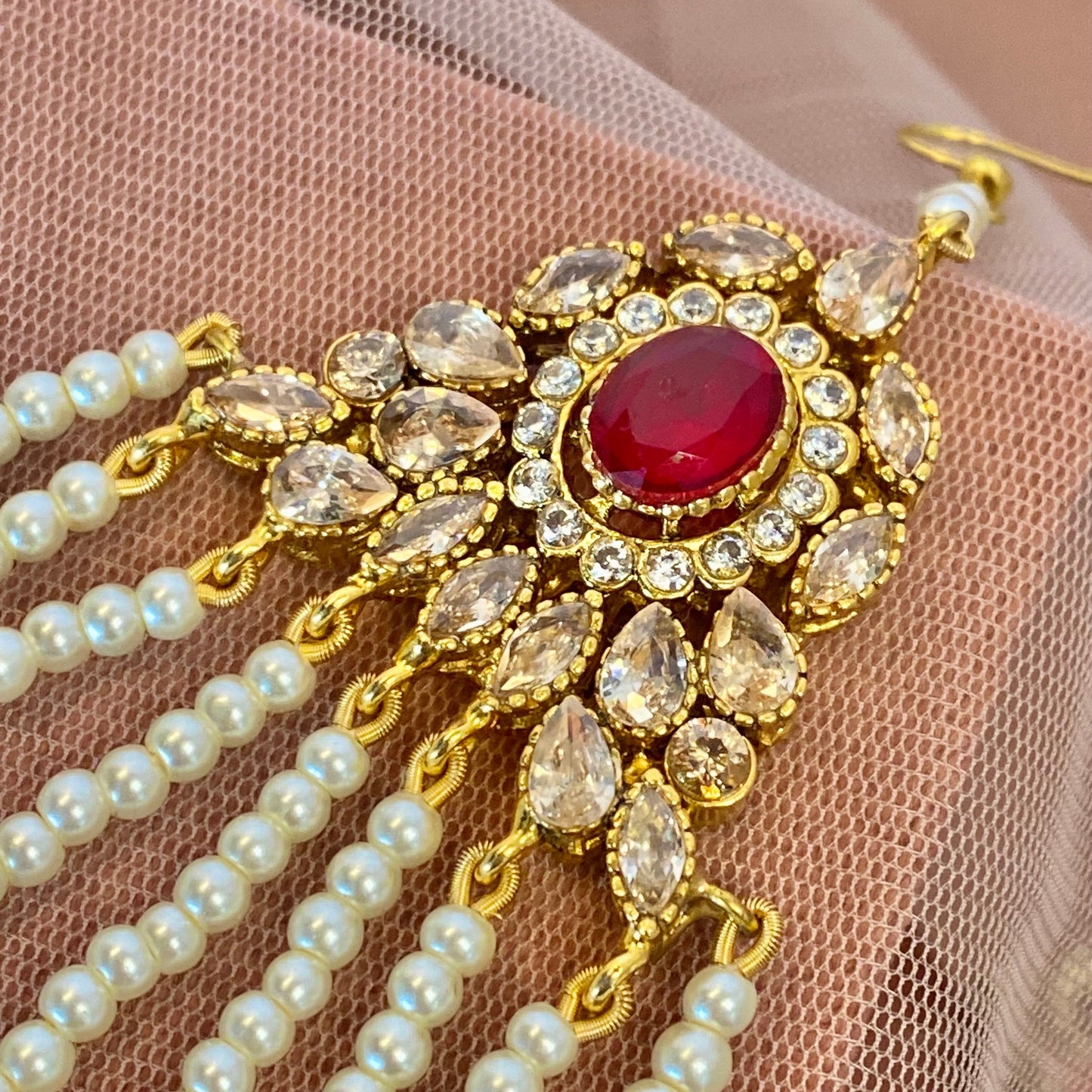 Maroon Pearl Jhumar and Tikka