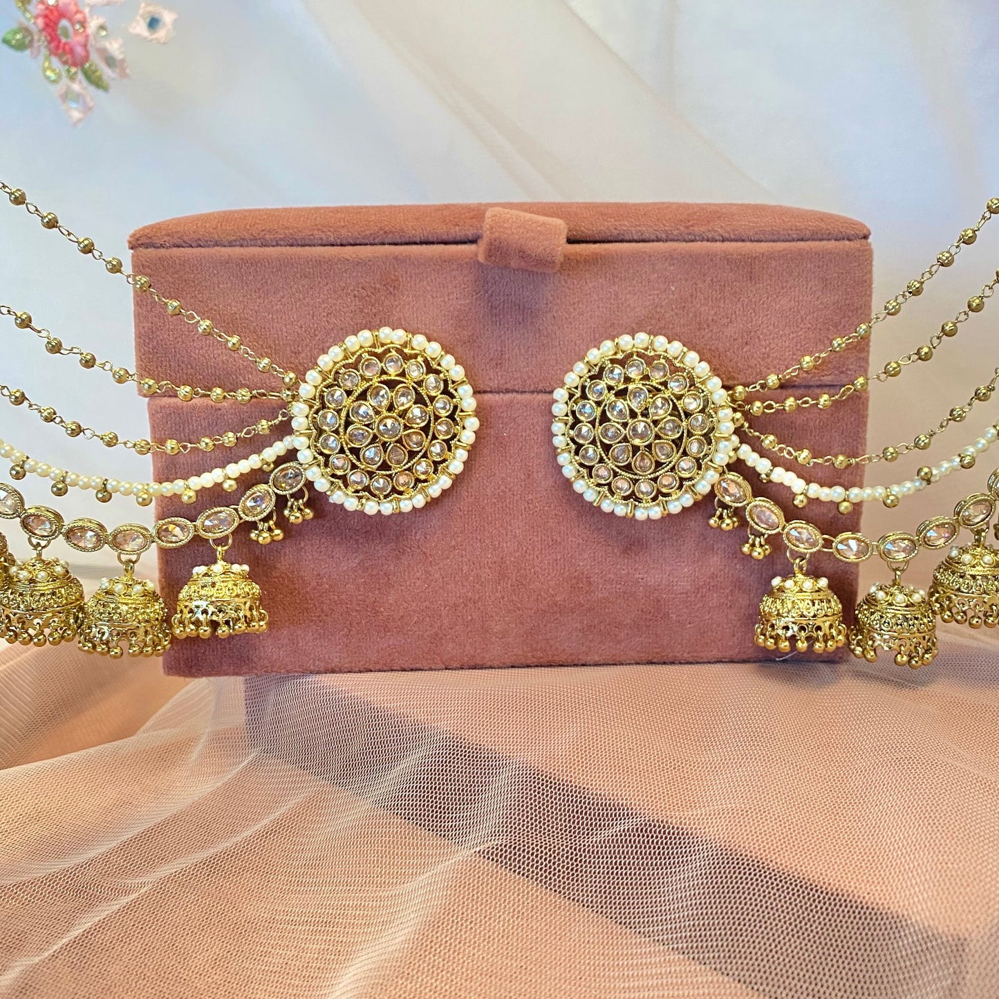 Crystal Oversized Earrings Tops with Chain