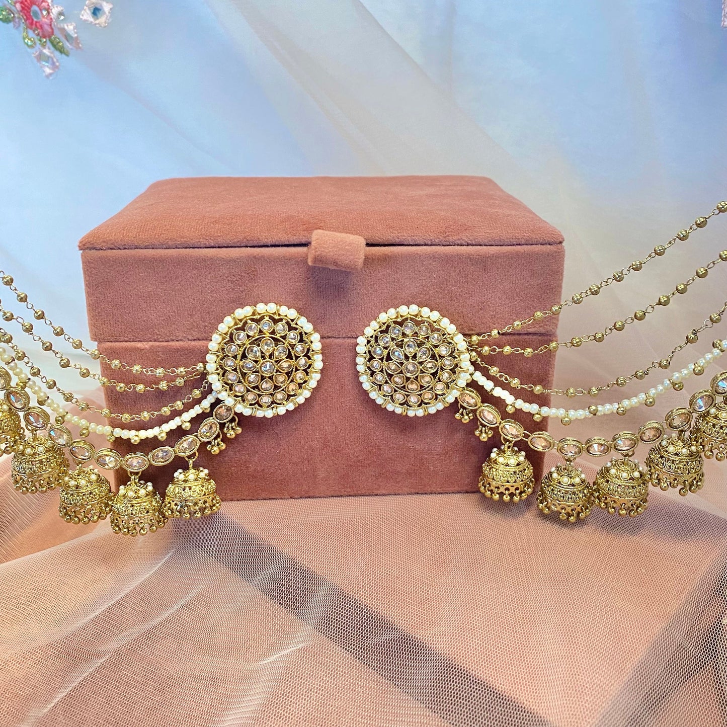 Crystal Oversized Earrings Tops with Chain