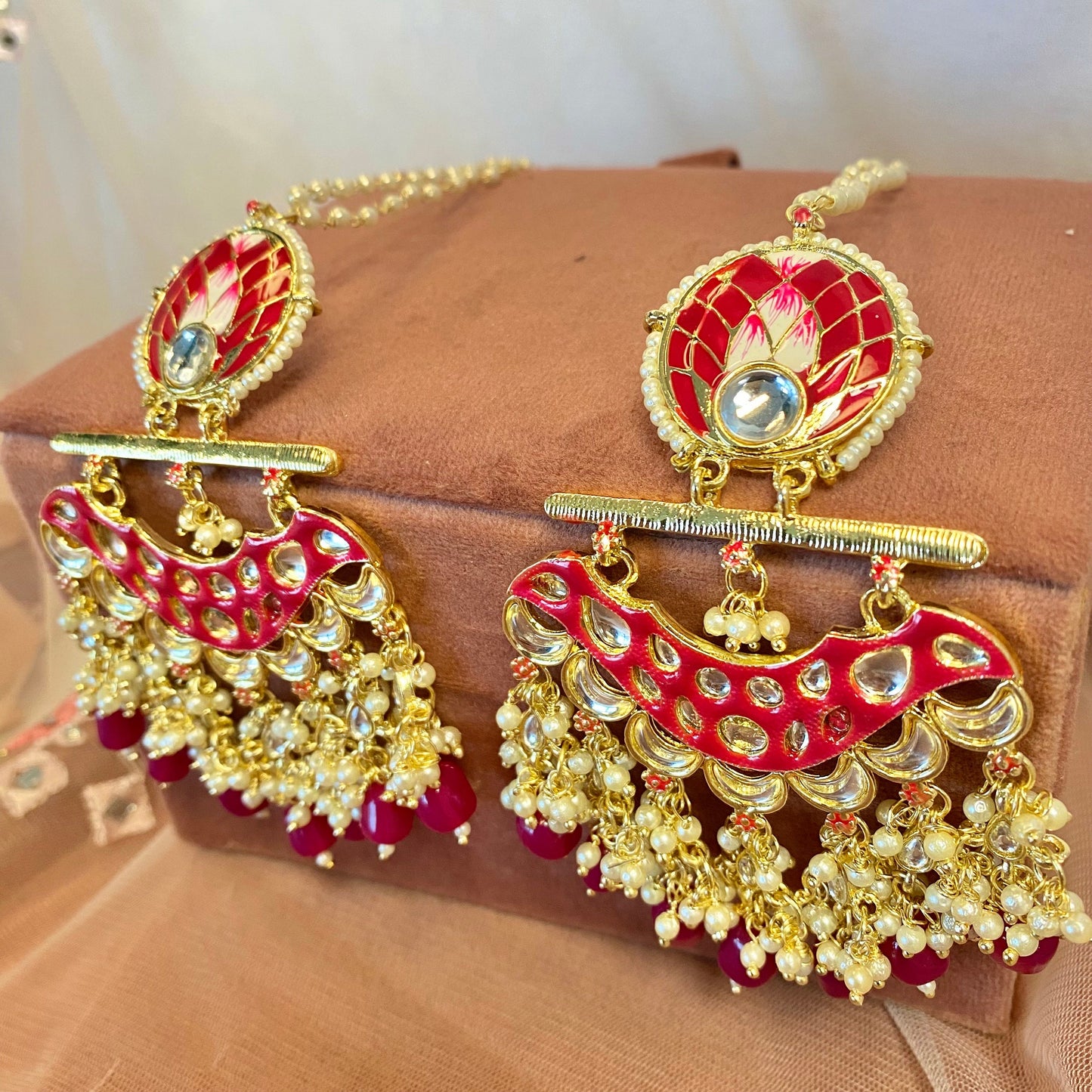 Red Meenakari/ Indian/ Pakistani Style/Golden Tassle Hand-Painted Earring