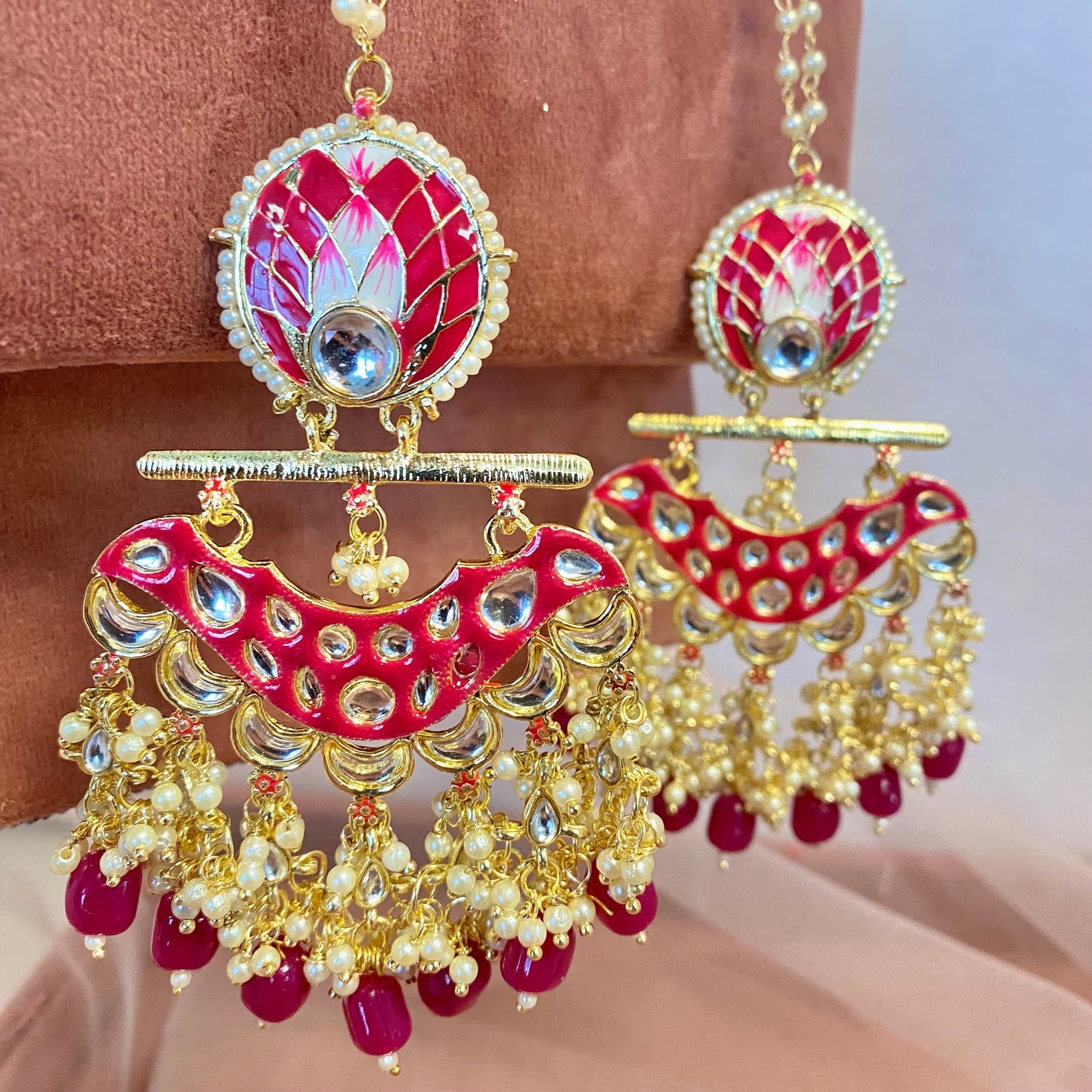 Red Meenakari/ Indian/ Pakistani Style/Golden Tassle Hand-Painted Earring