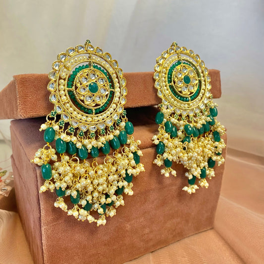 Meenakari/ Indian/ Pakistani Style/Green Tassle Hand-Painted Earring