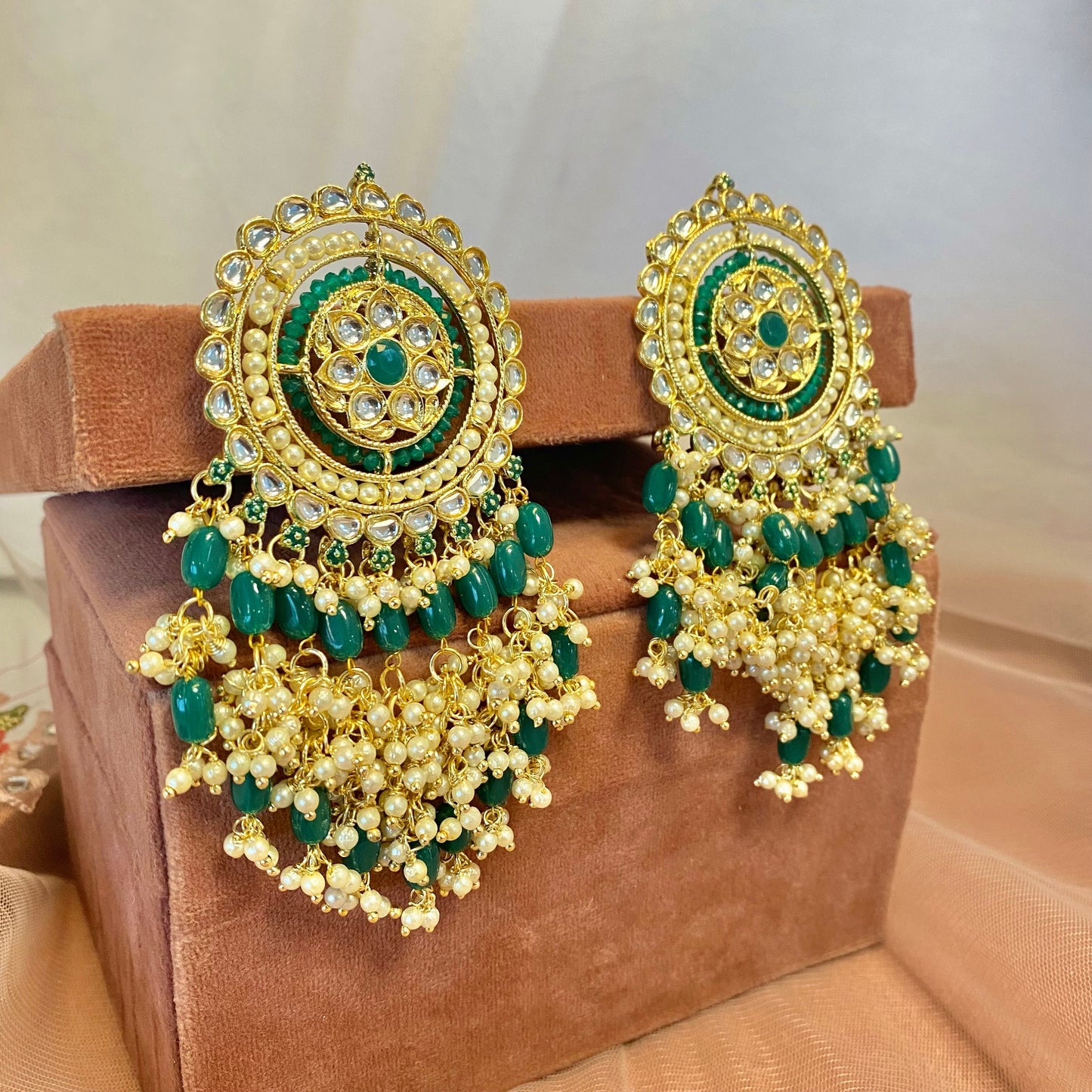 Meenakari/ Indian/ Pakistani Style/Green Tassle Hand-Painted Earring