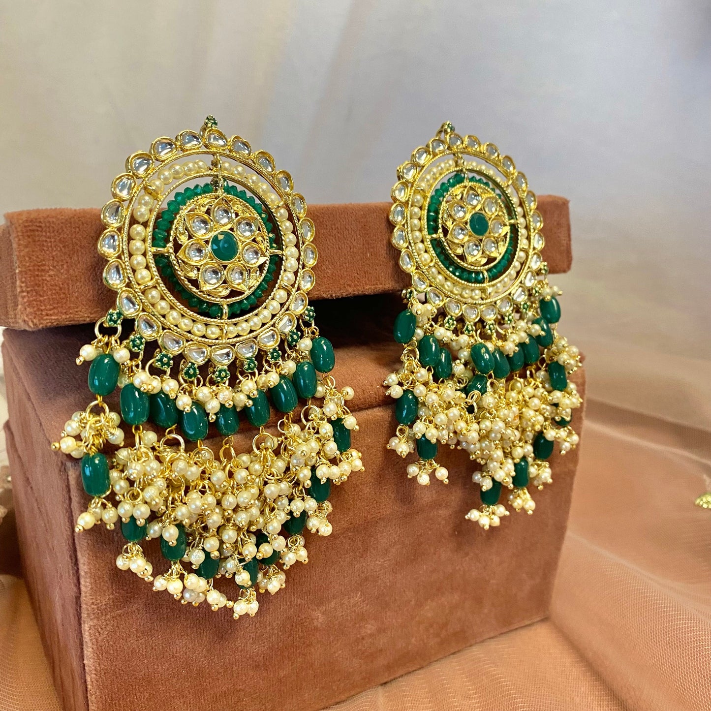 Meenakari/ Indian/ Pakistani Style/Green Tassle Hand-Painted Earring