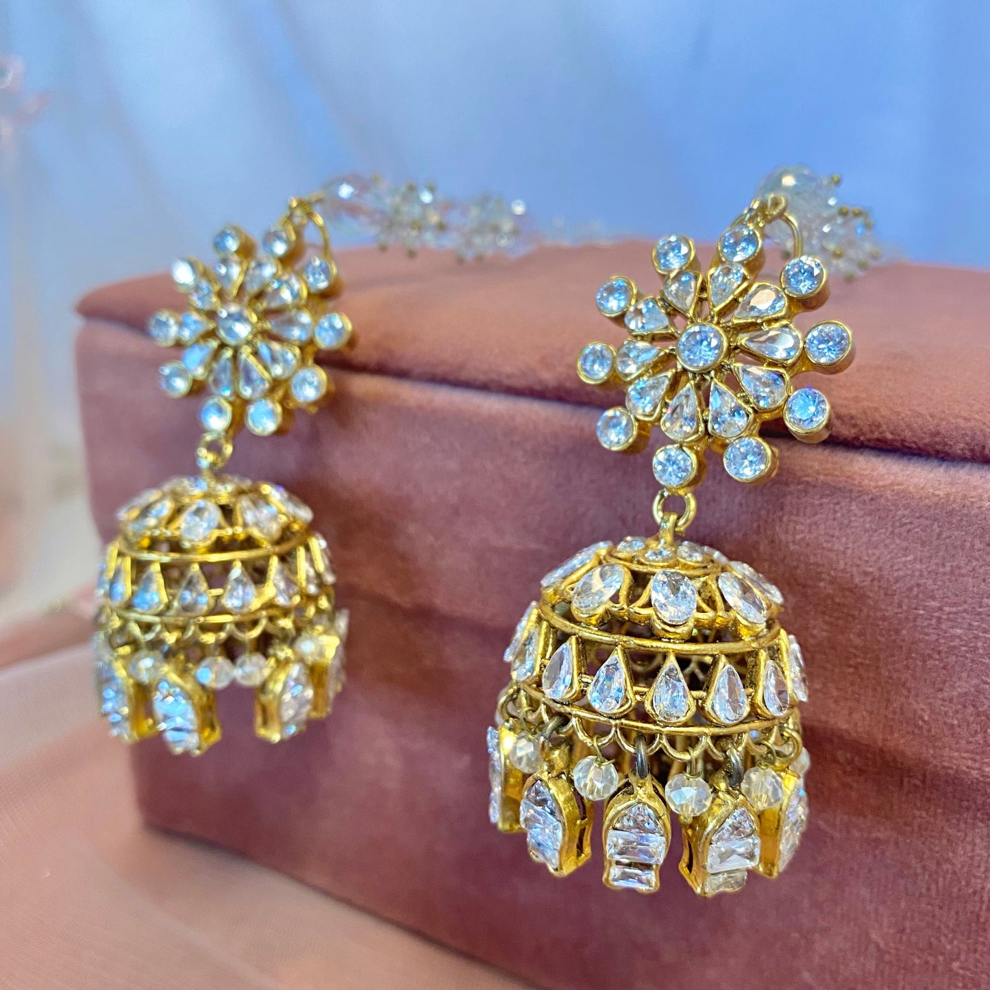 Antique Gold Jhumka Earrings - Silver