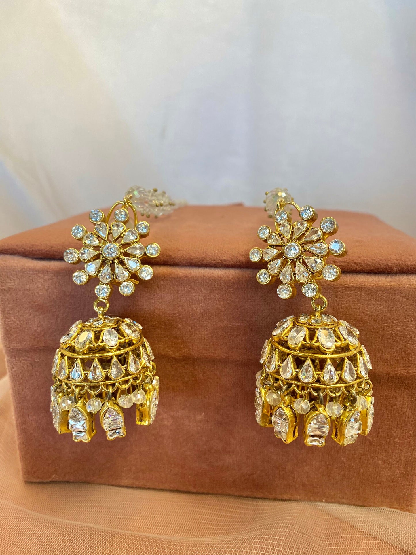 Antique Gold Jhumka Earrings - Silver