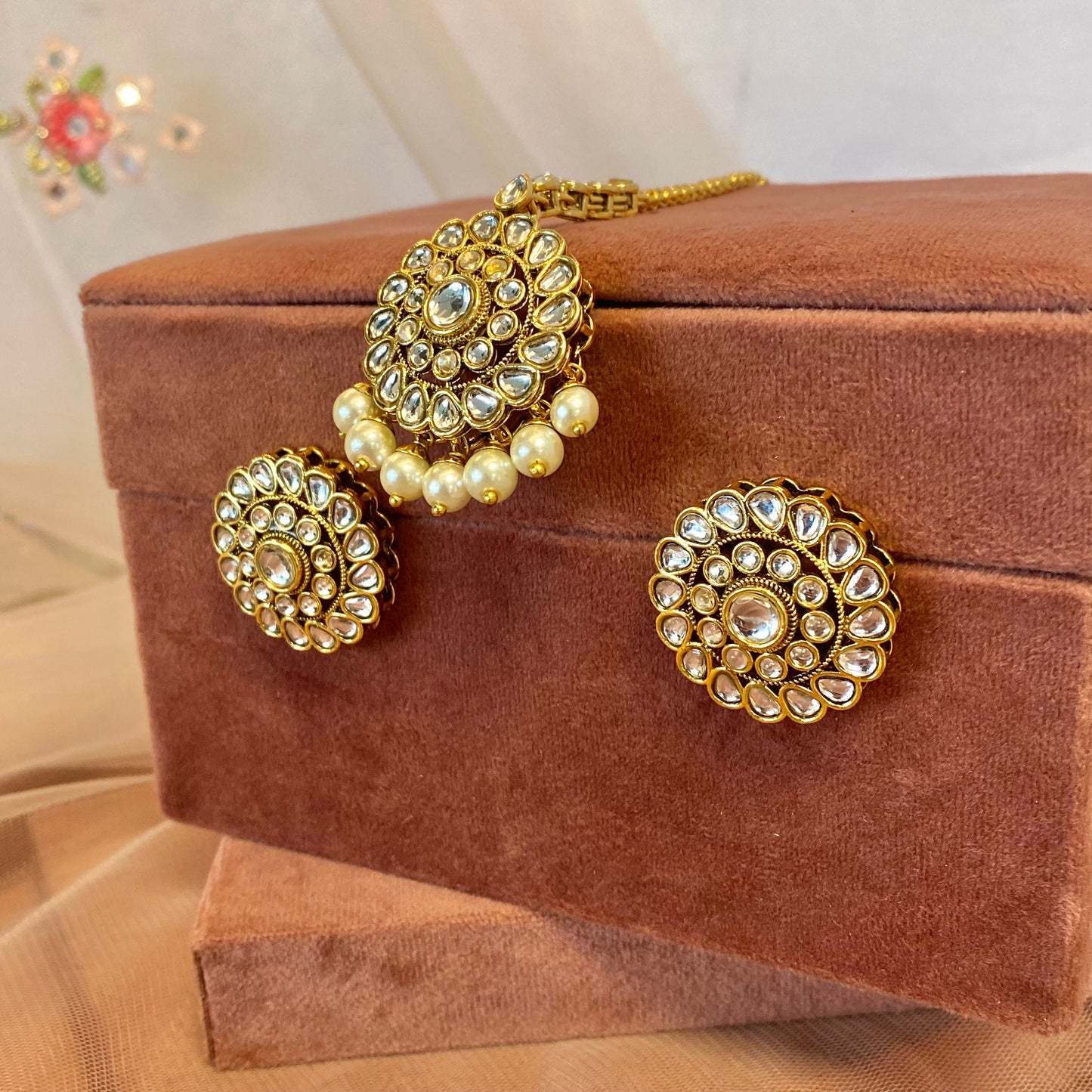 Faux Kundan Earring and Tikka set/Meenakari/ Indian/ Pakistani Style