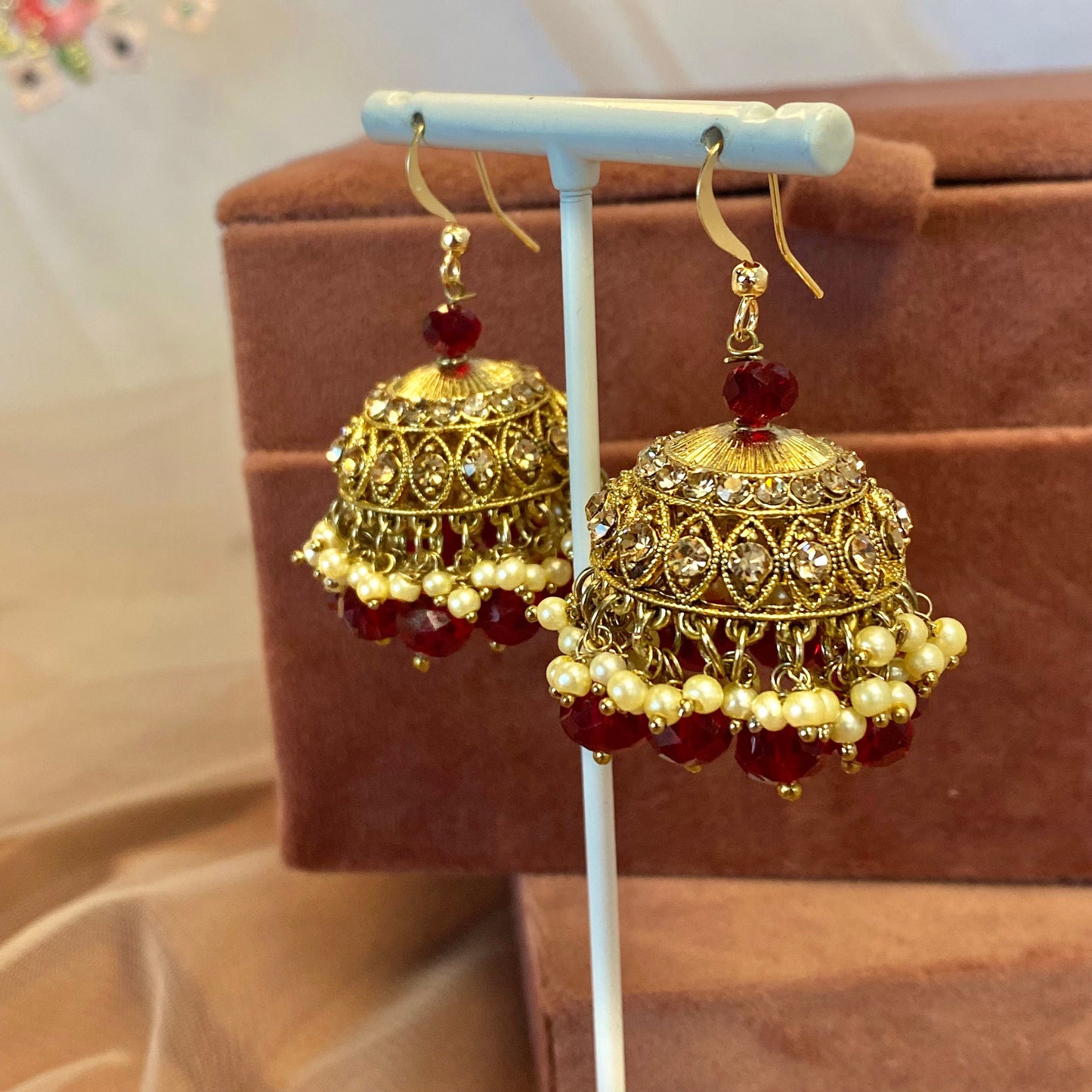 Medium Jhumka Earrings - Red (Glass Bead)/ Fashion Jewellery/ Gift for Women/Indian/Pakistani style