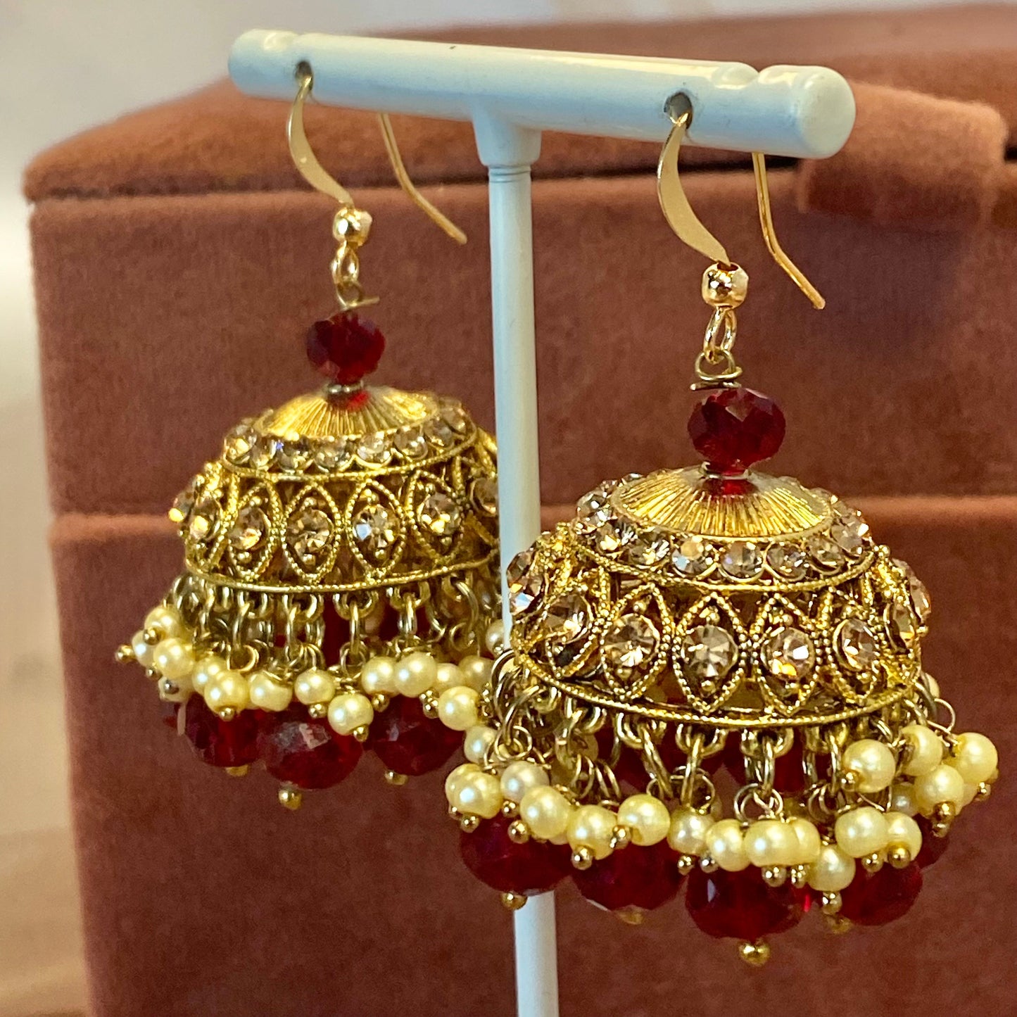 Medium Jhumka Earrings - Red (Glass Bead)/ Fashion Jewellery/ Gift for Women/Indian/Pakistani style