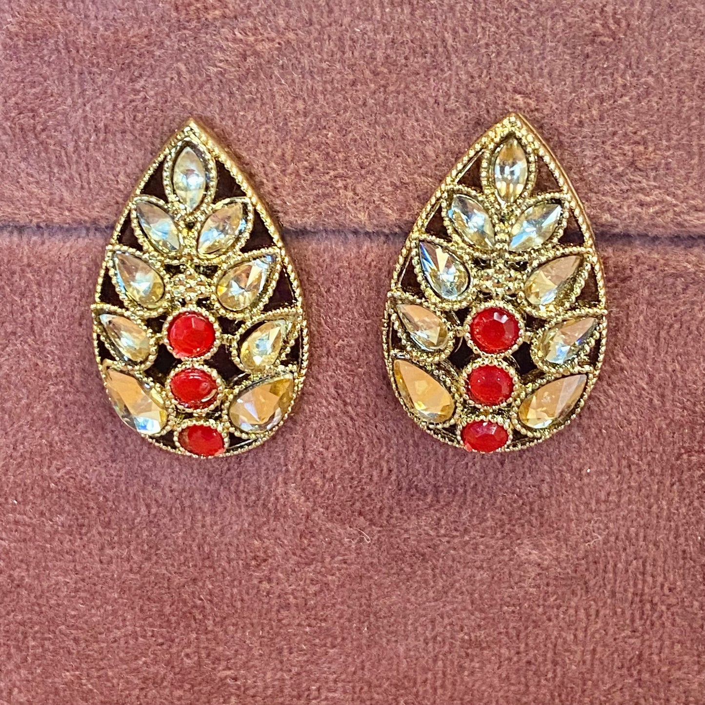 Small Stud Earrings - Red/ Fashion Jewellery/ Gift for Women/Indian/Pakistani style