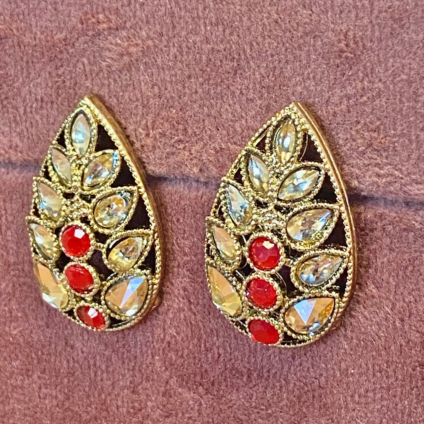 Small Stud Earrings - Red/ Fashion Jewellery/ Gift for Women/Indian/Pakistani style