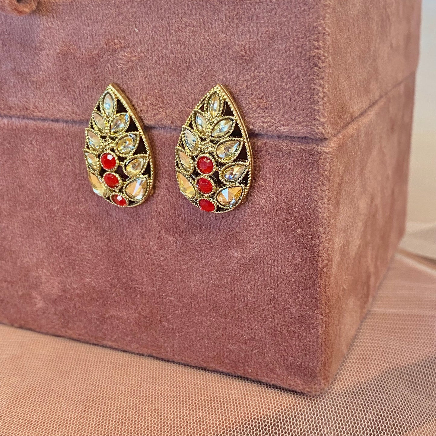 Small Stud Earrings - Red/ Fashion Jewellery/ Gift for Women/Indian/Pakistani style