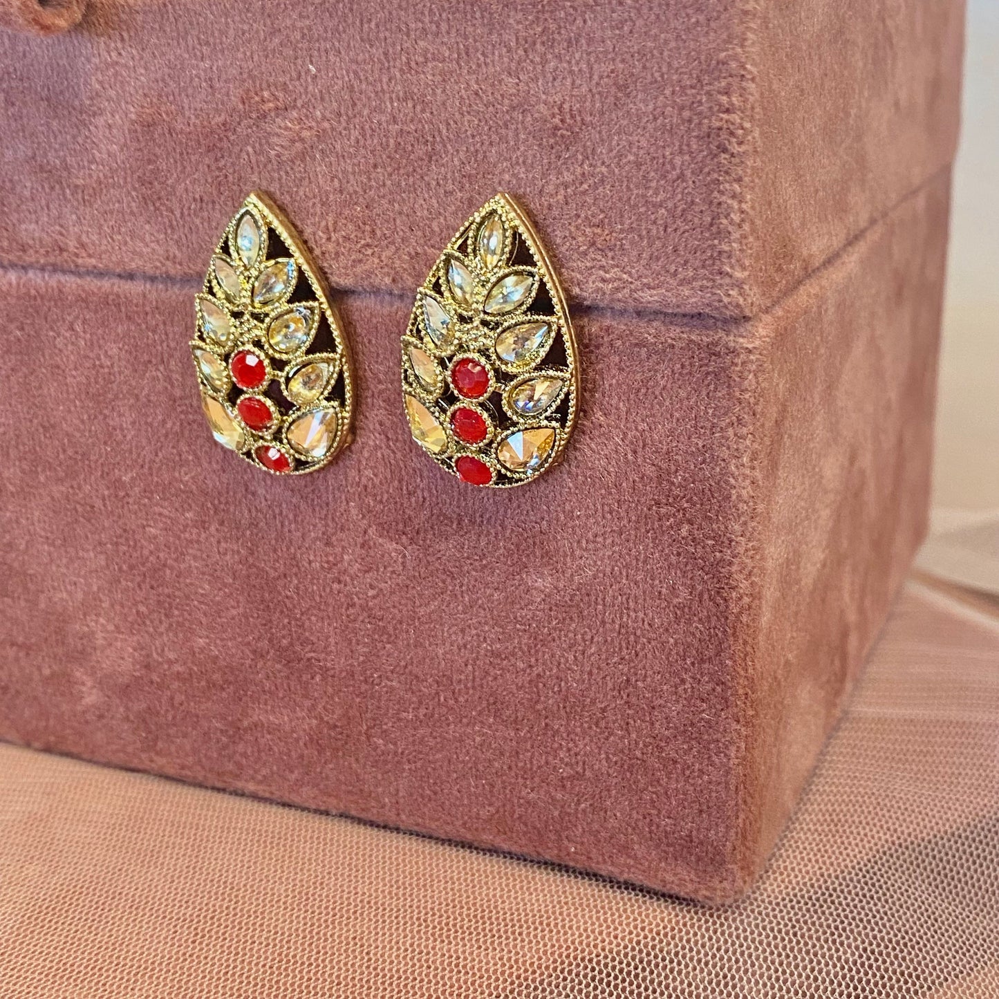 Small Stud Earrings - Red/ Fashion Jewellery/ Gift for Women/Indian/Pakistani style