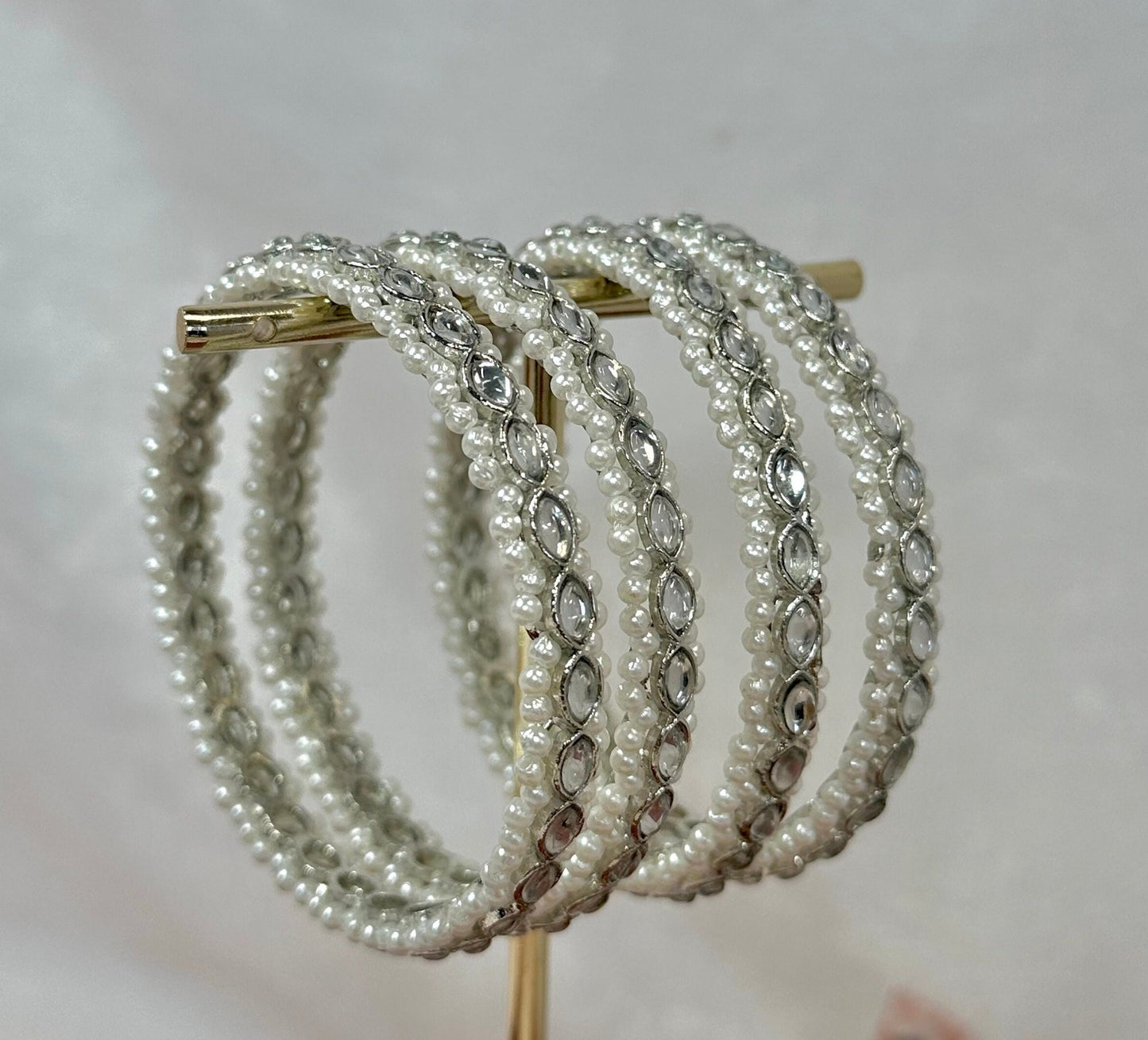 Set of 4 Silver Pearl Bangles/Indian/ Pakistani/Jewelley/ Fashion Bracelet