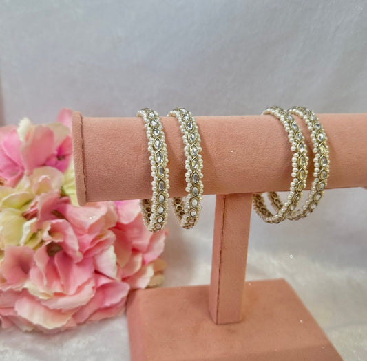 Set of 4 Pearl Bangles - Clear (Light Gold)/Indian/ Pakistani/Jewelley/ Fashion Bracelet