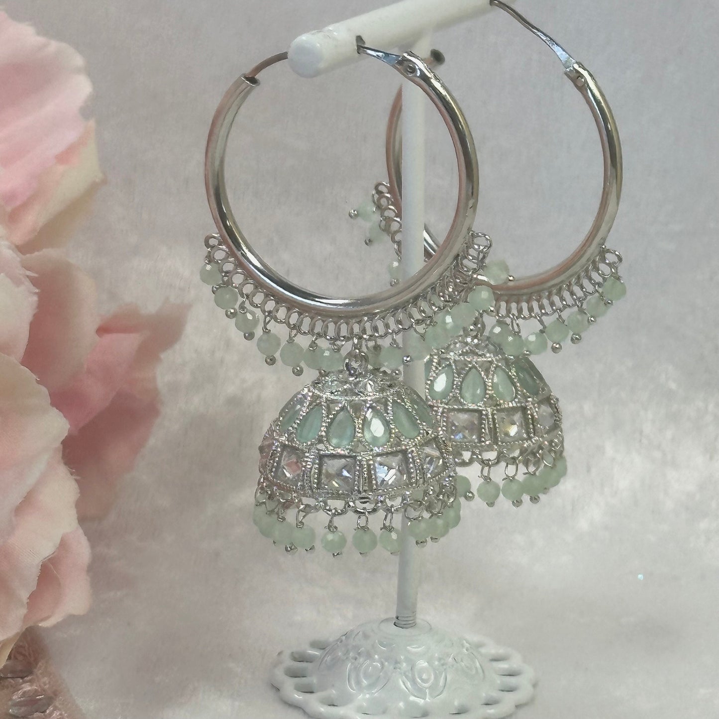 Light Mint/Silver Medium Jhumka Earrings