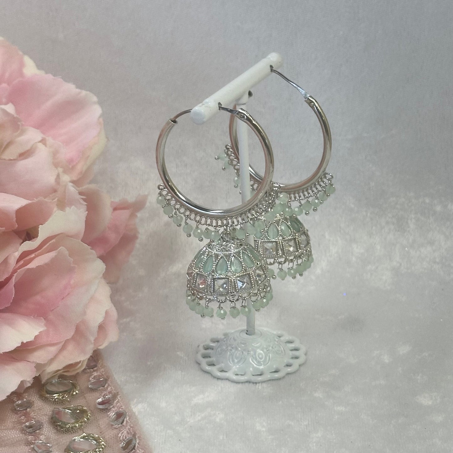 Light Mint/Silver Medium Jhumka Earrings