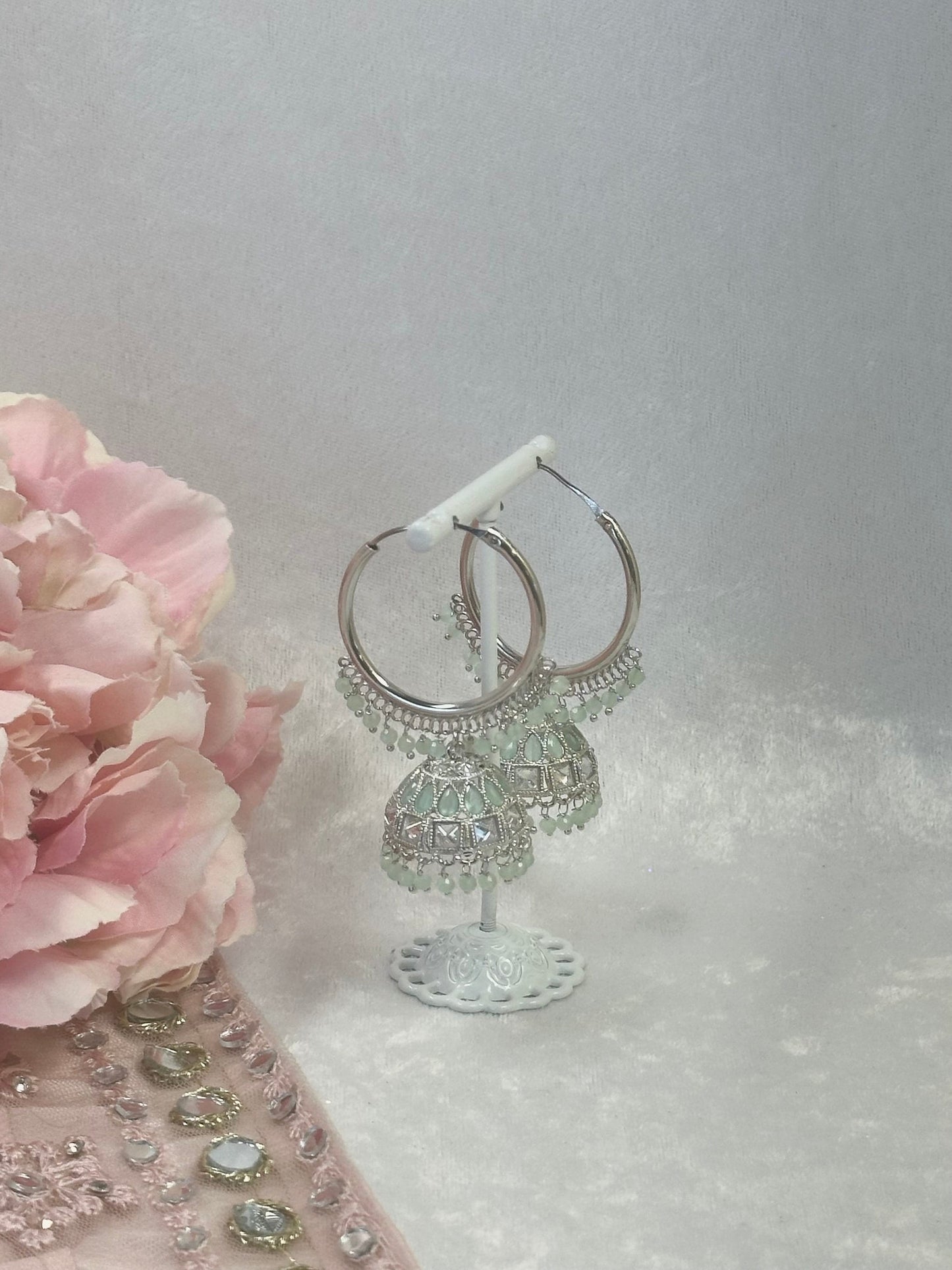 Light Mint/Silver Medium Jhumka Earrings