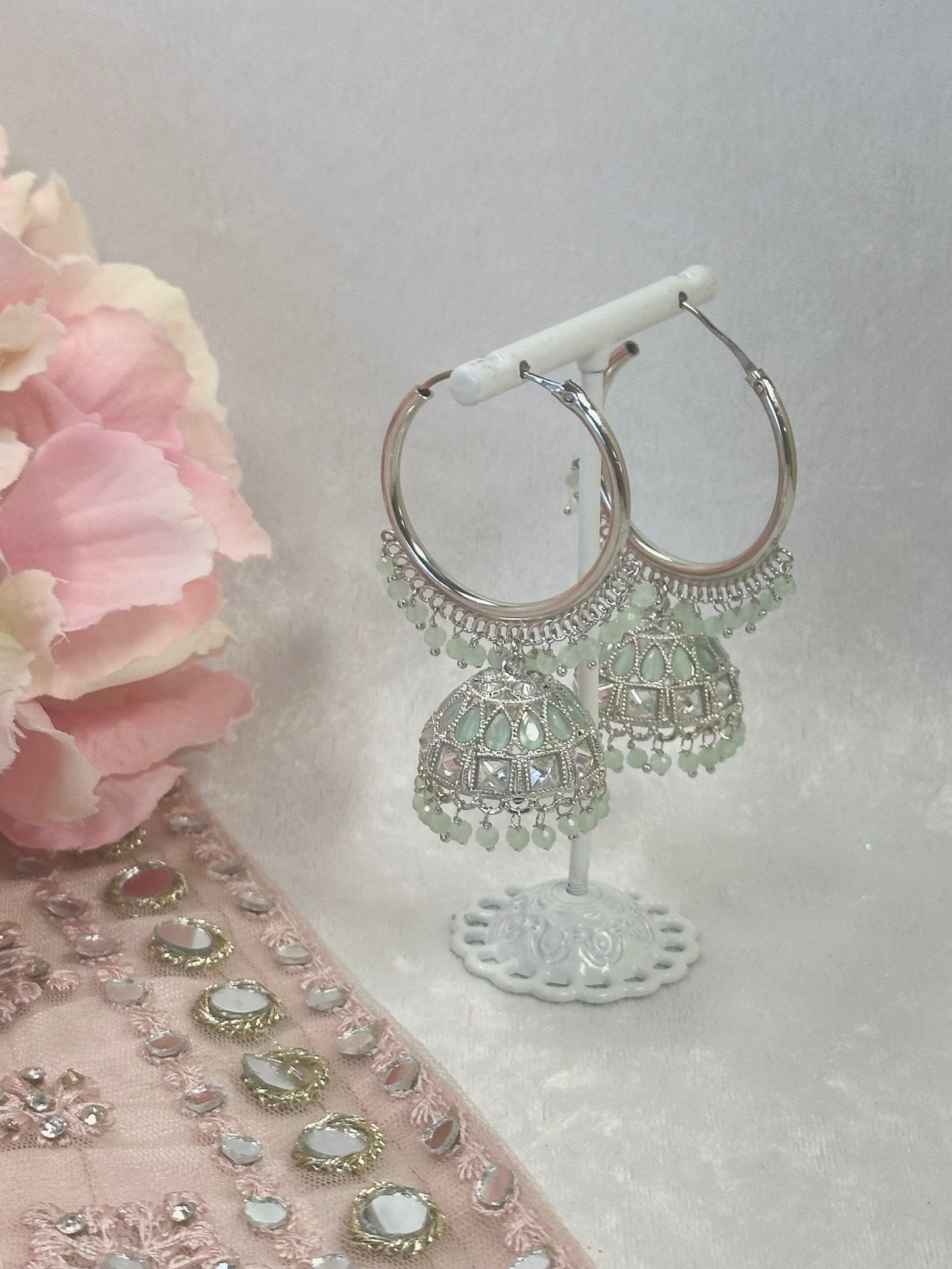 Light Mint/Silver Medium Jhumka Earrings