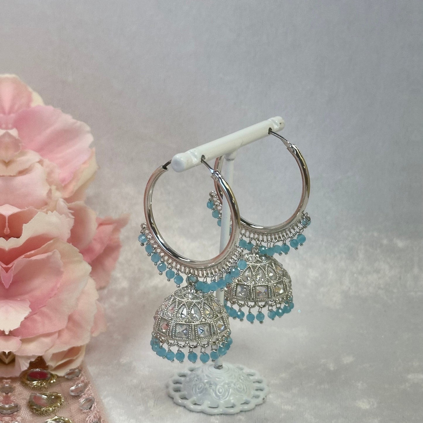 Sky Blue/Silver Medium Jhumka Earrings