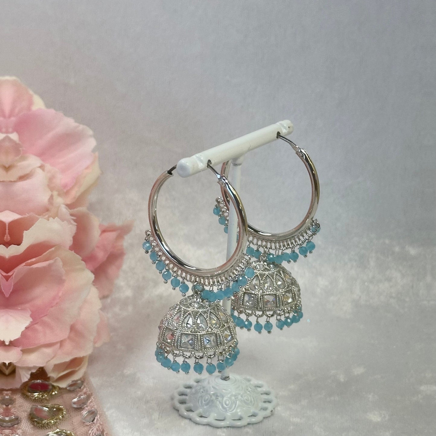 Sky Blue/Silver Medium Jhumka Earrings