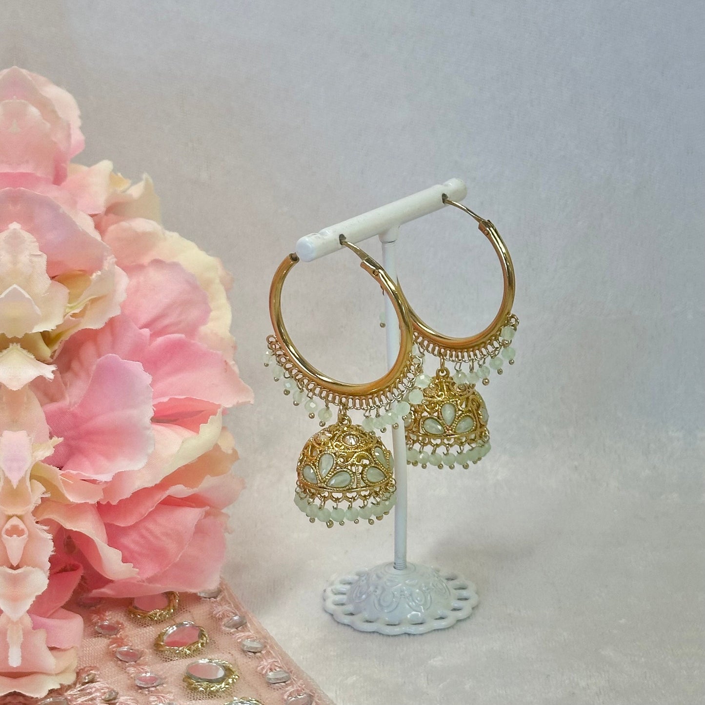 Light Mint Jhumka Hoop Earrings