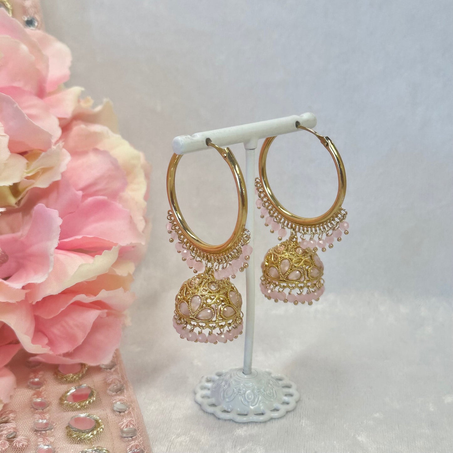 Pink Jhumka Hoop Earrings