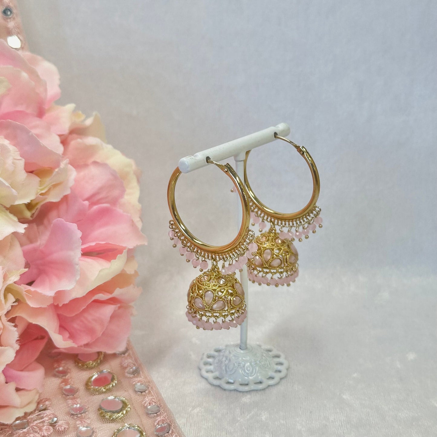 Pink Jhumka Hoop Earrings