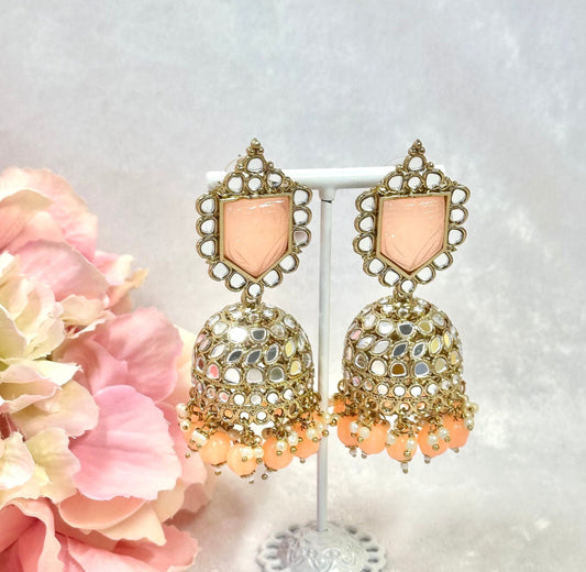 Large Mirror Jhumka Earrings - Pastel Pink Indian Style Earring/ Pakistani Fashion/ Fashion Jewellery/ Gift for Women