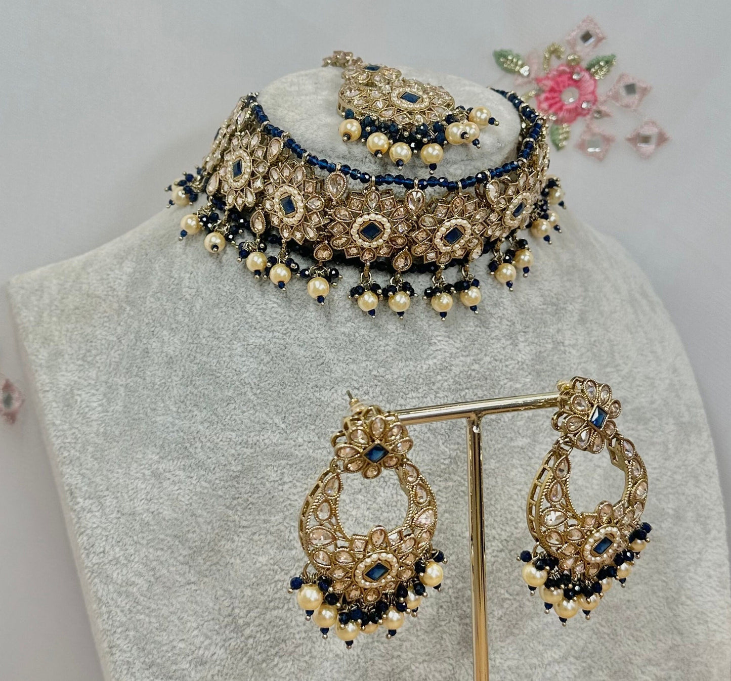 Crystal Choker Set - Navy