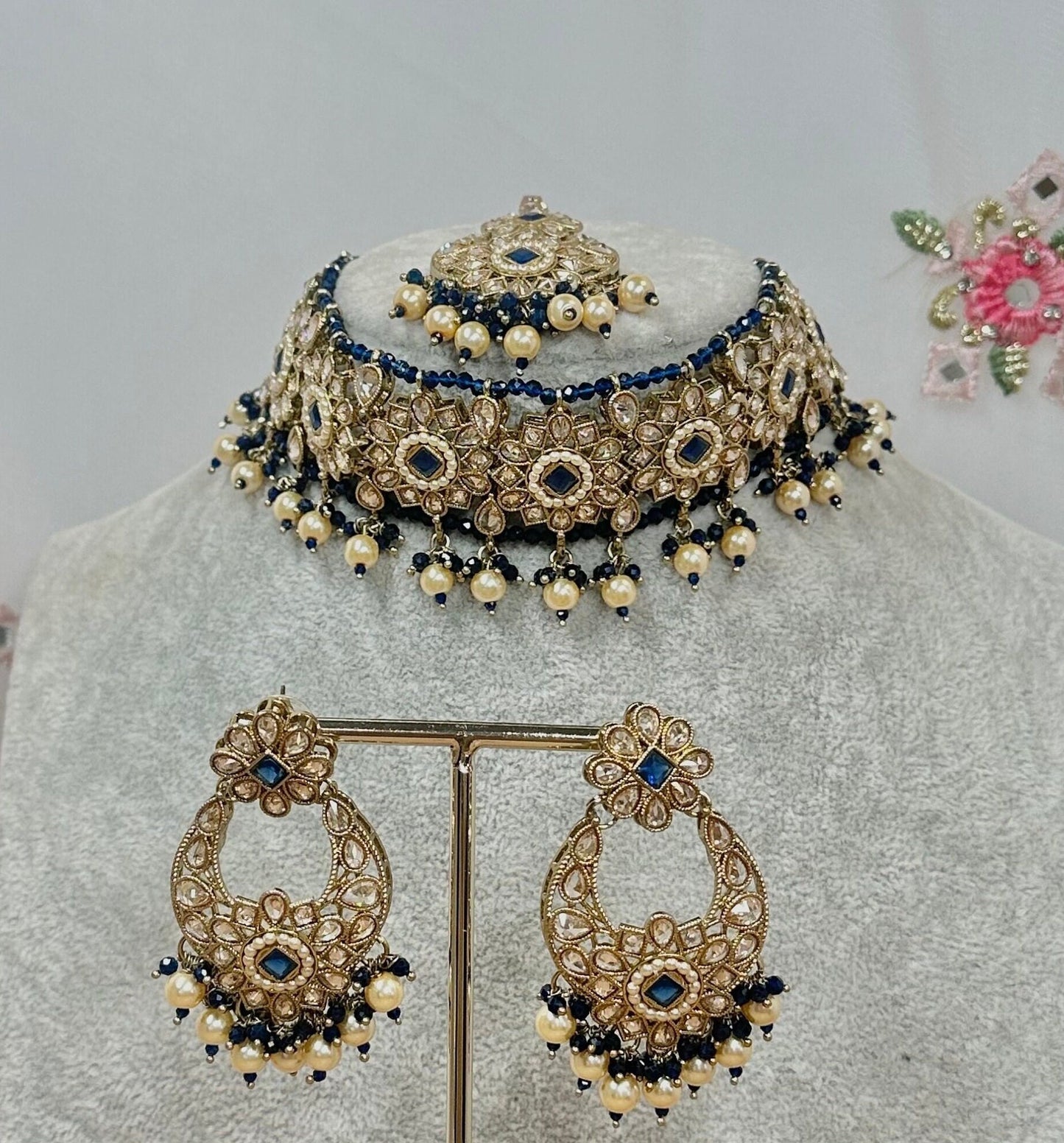 Crystal Choker Set - Navy