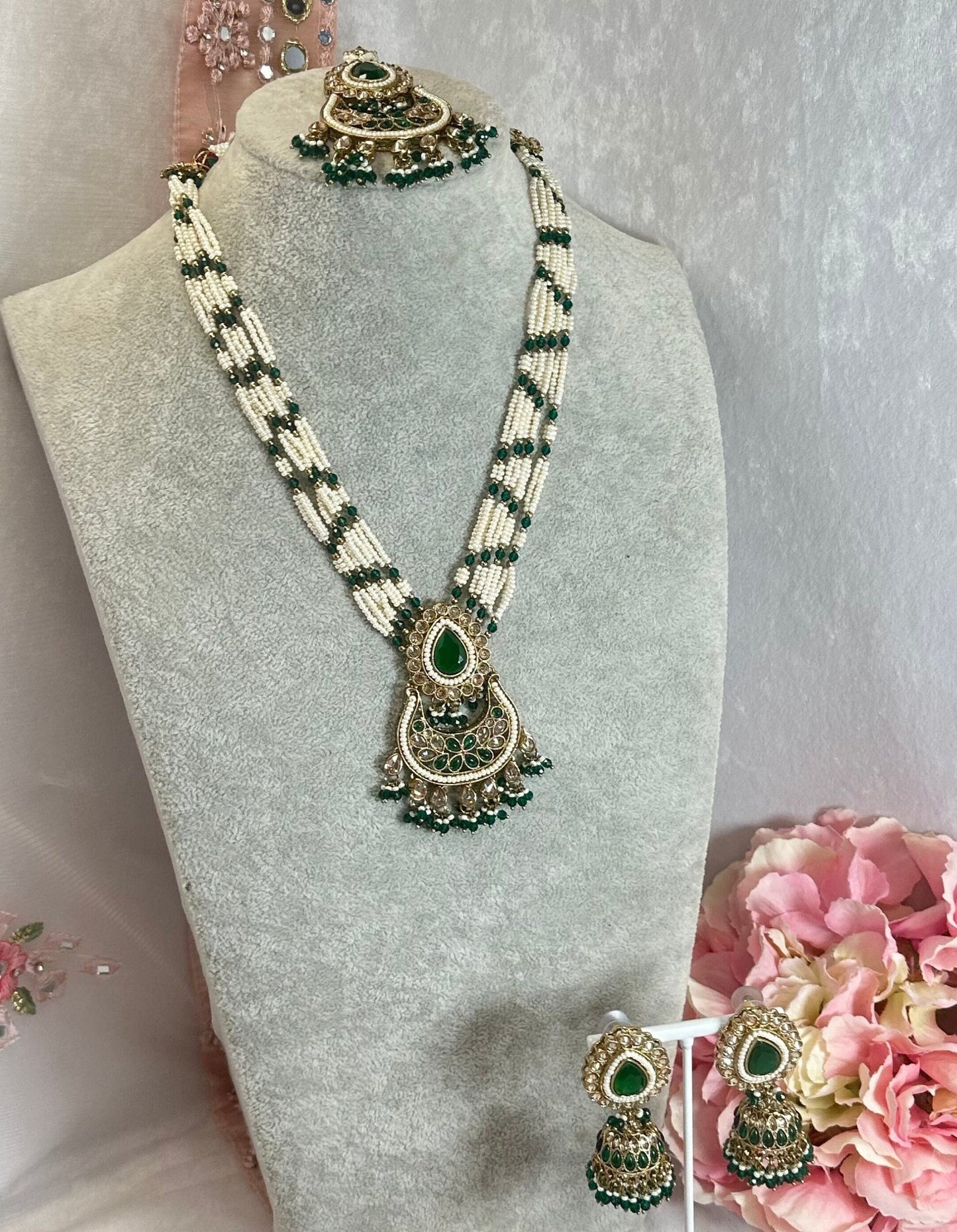 Green Short Mala Necklace Set Earring/ Tikka/ Tikli/ Indian/ Pakistani/Fashion Jewellery/ Gift for Women