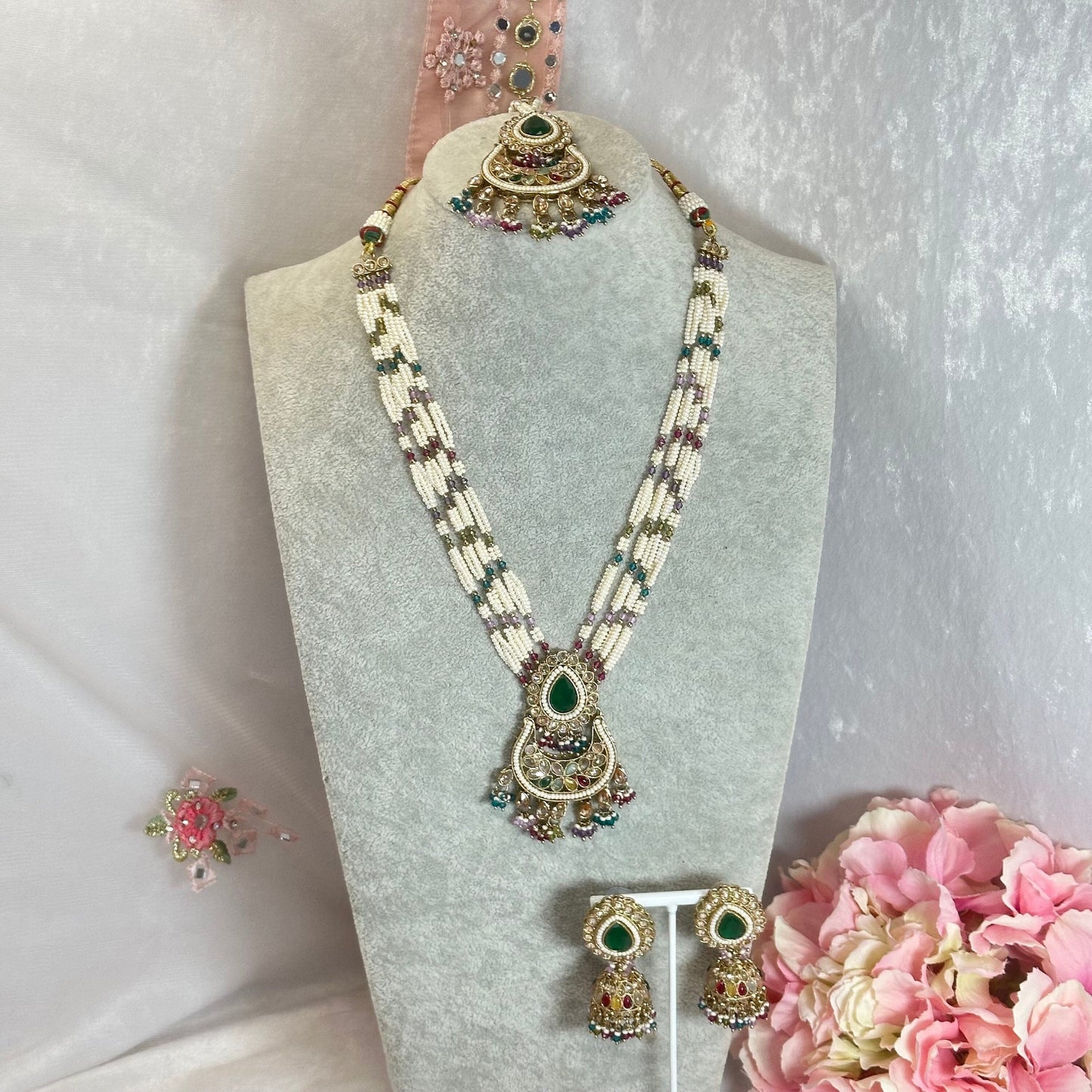 Multicolour Short Mala Necklace Set Earring/ Tikka/ Tikli/ Indian/ Pakistani/Fashion Jewellery/ Gift for Women