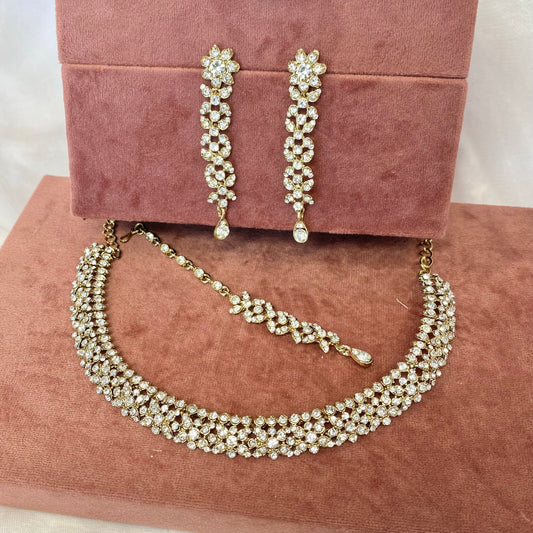 Stunning Necklace Set - Antique Gold and Silver Earring/ Tikka/ Tikli/ Indian/ Pakistani/Fashion Jewellery/ Gift for Women/Christmas