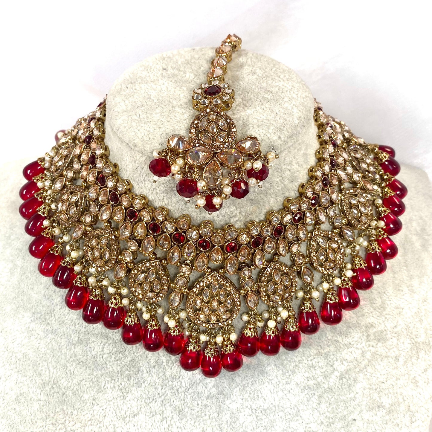 Maroon Bridal Necklace Set Indian/ Pakistani Style/Necklace/ Earring/Tikka/Wedding