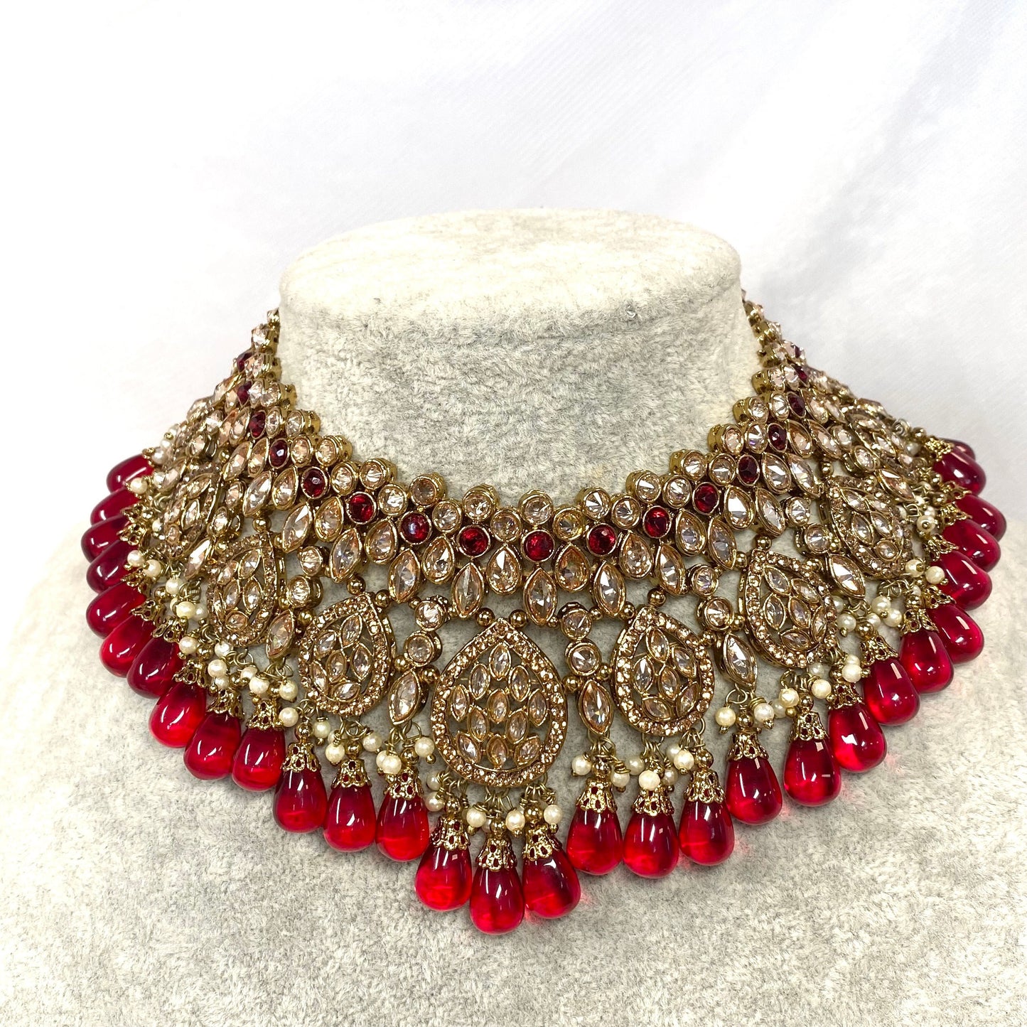 Maroon Bridal Necklace Set Indian/ Pakistani Style/Necklace/ Earring/Tikka/Wedding
